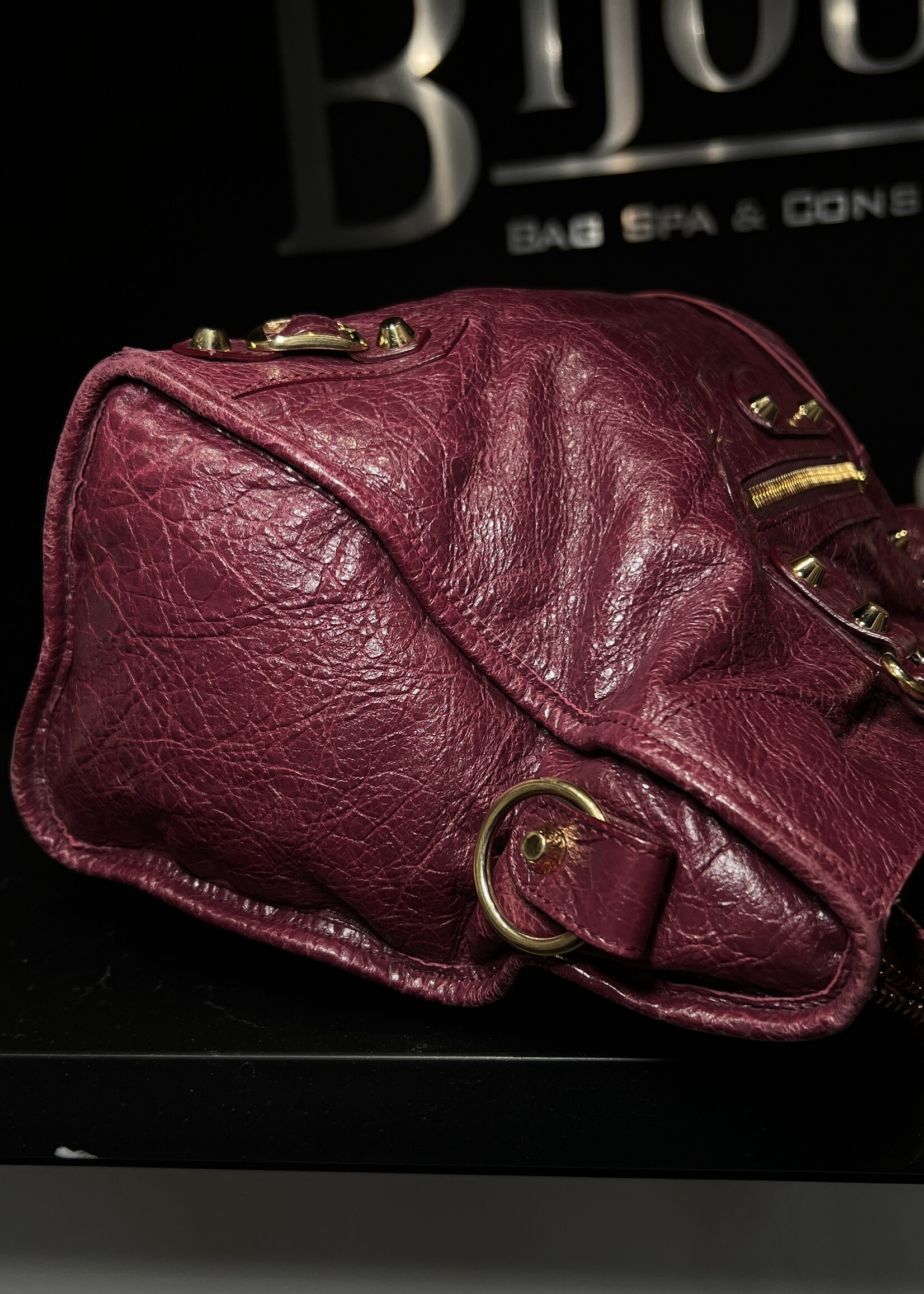 Balenciaga SOLD - Balenciaga Crinkled Shiny Burgundy Medium
