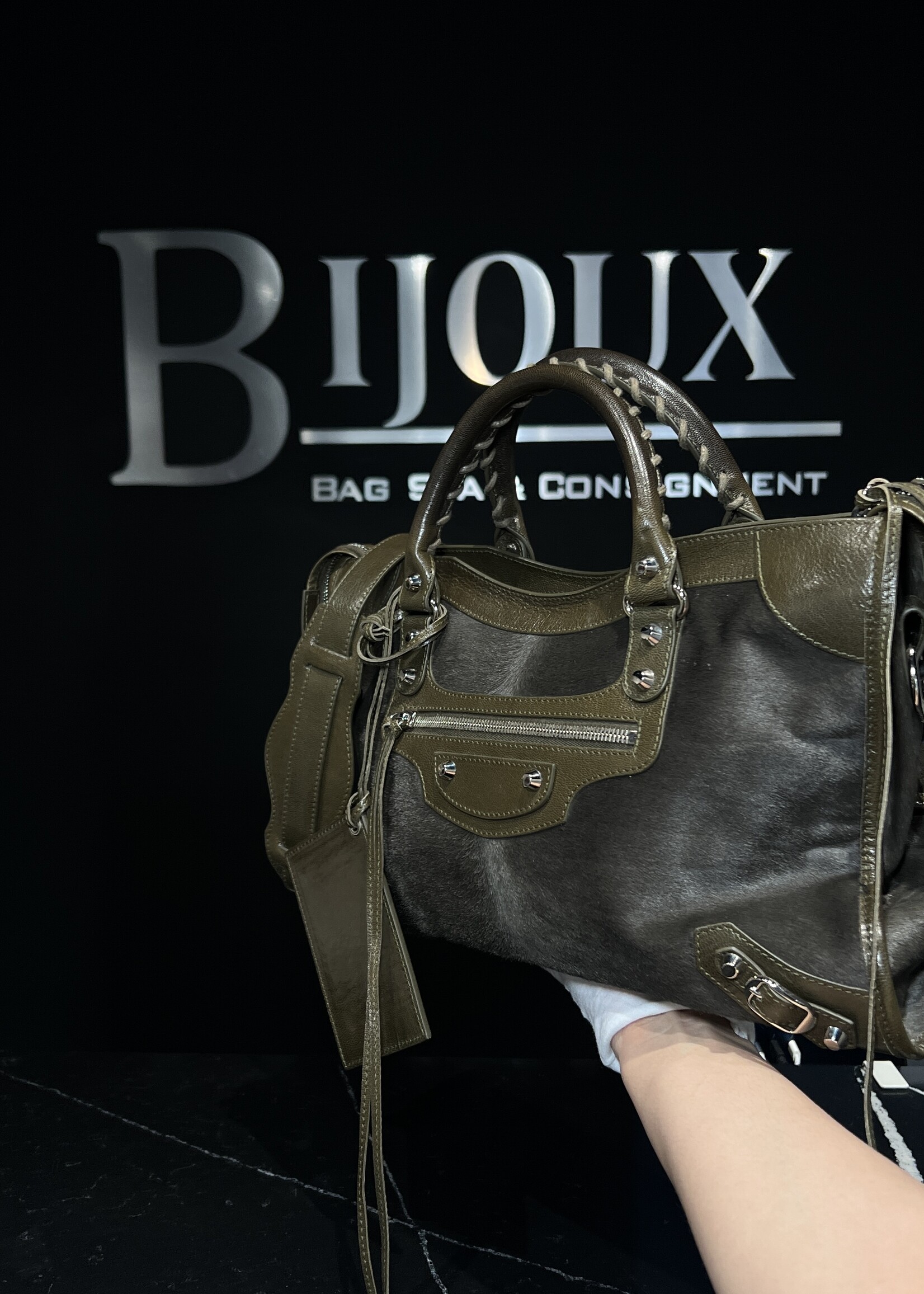 Balenciaga SOLD - Balenciaga Khaki Pony Hair Medium City Bag