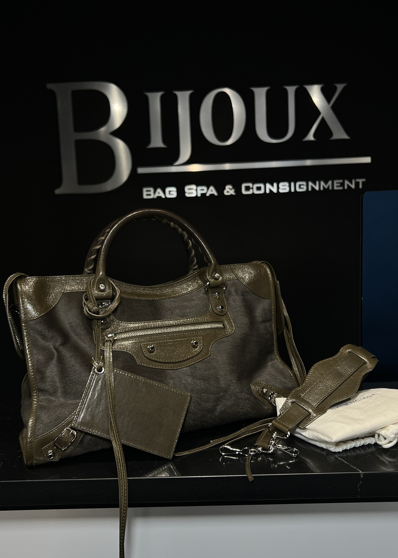 Balenciaga SOLD - Balenciaga Khaki Pony Hair Medium City Bag