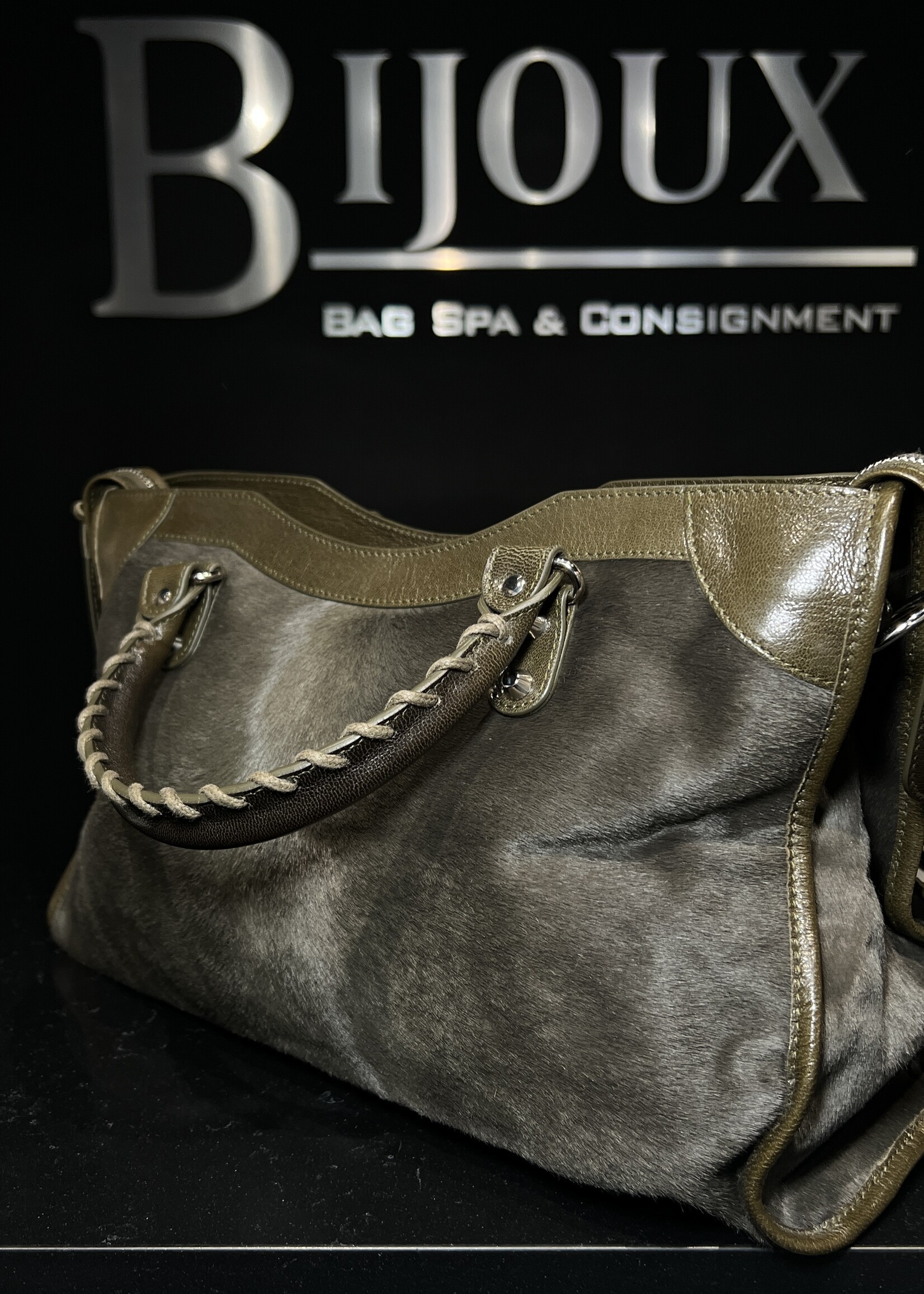 Balenciaga SOLD - Balenciaga Khaki Pony Hair Medium City Bag