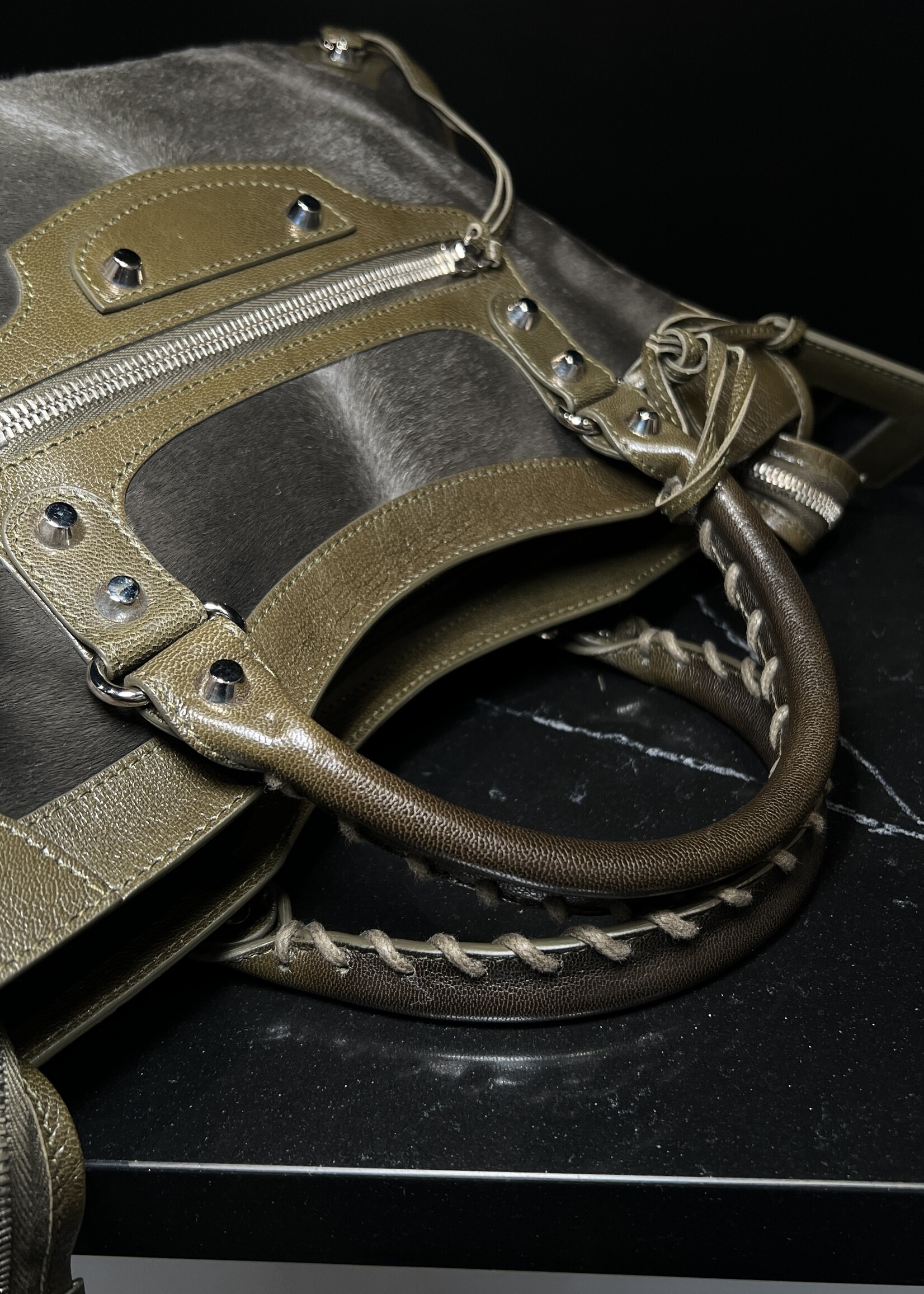 Balenciaga SOLD - Balenciaga Khaki Pony Hair Medium City Bag