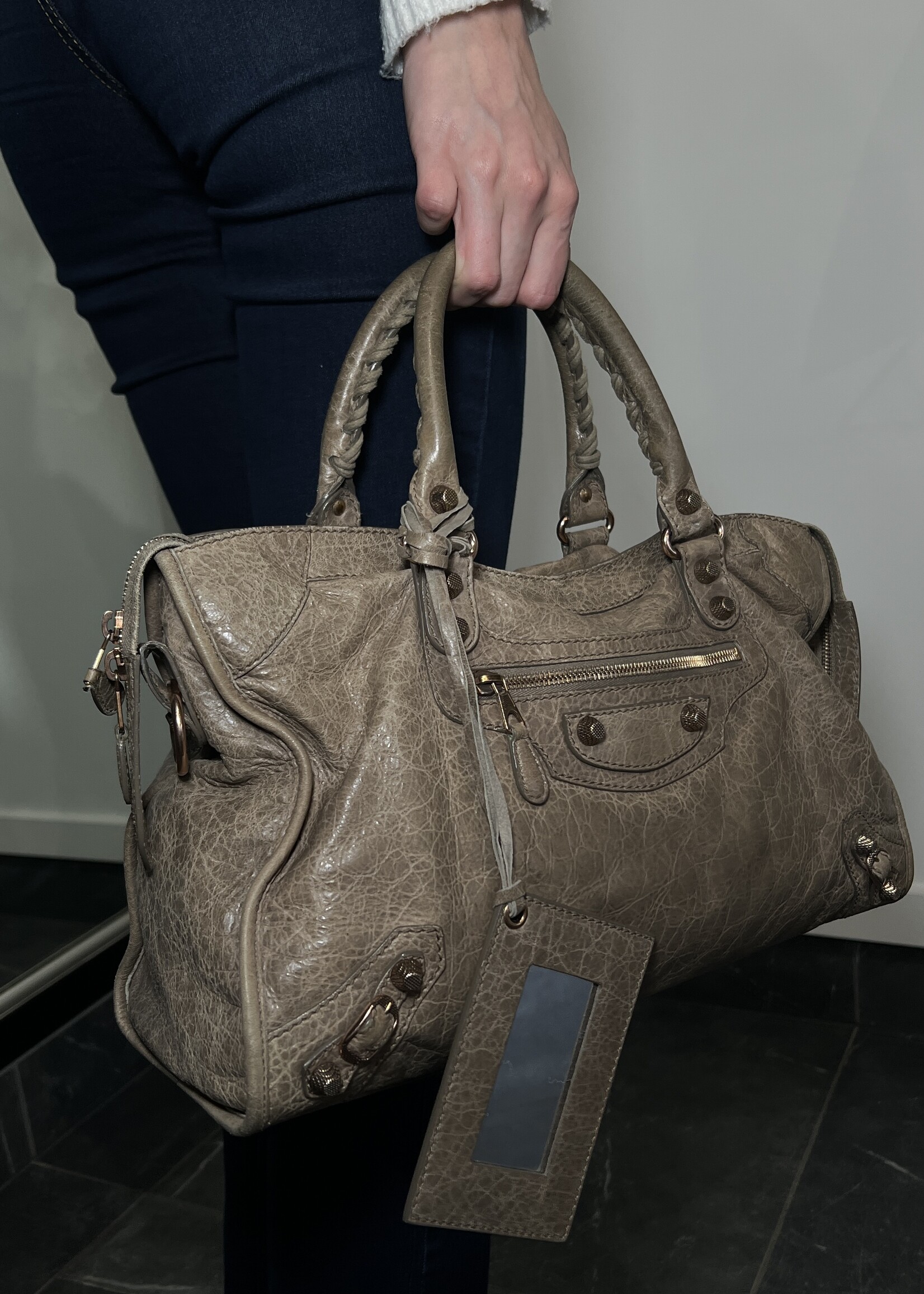 Balenciaga SOLD - Balenciaga Taupe Crinkle Medium City Bag