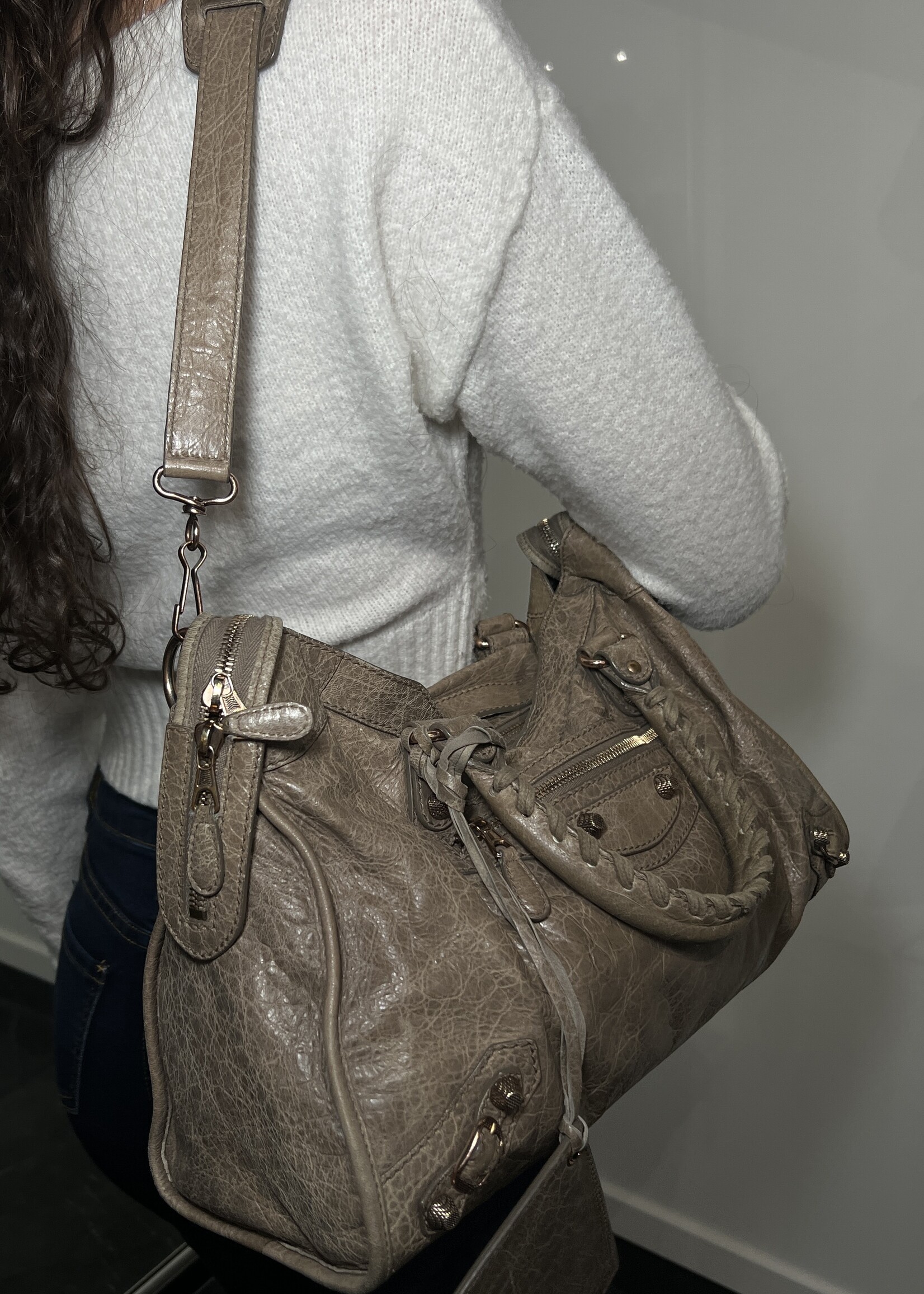 Balenciaga SOLD - Balenciaga Taupe Crinkle Medium City Bag