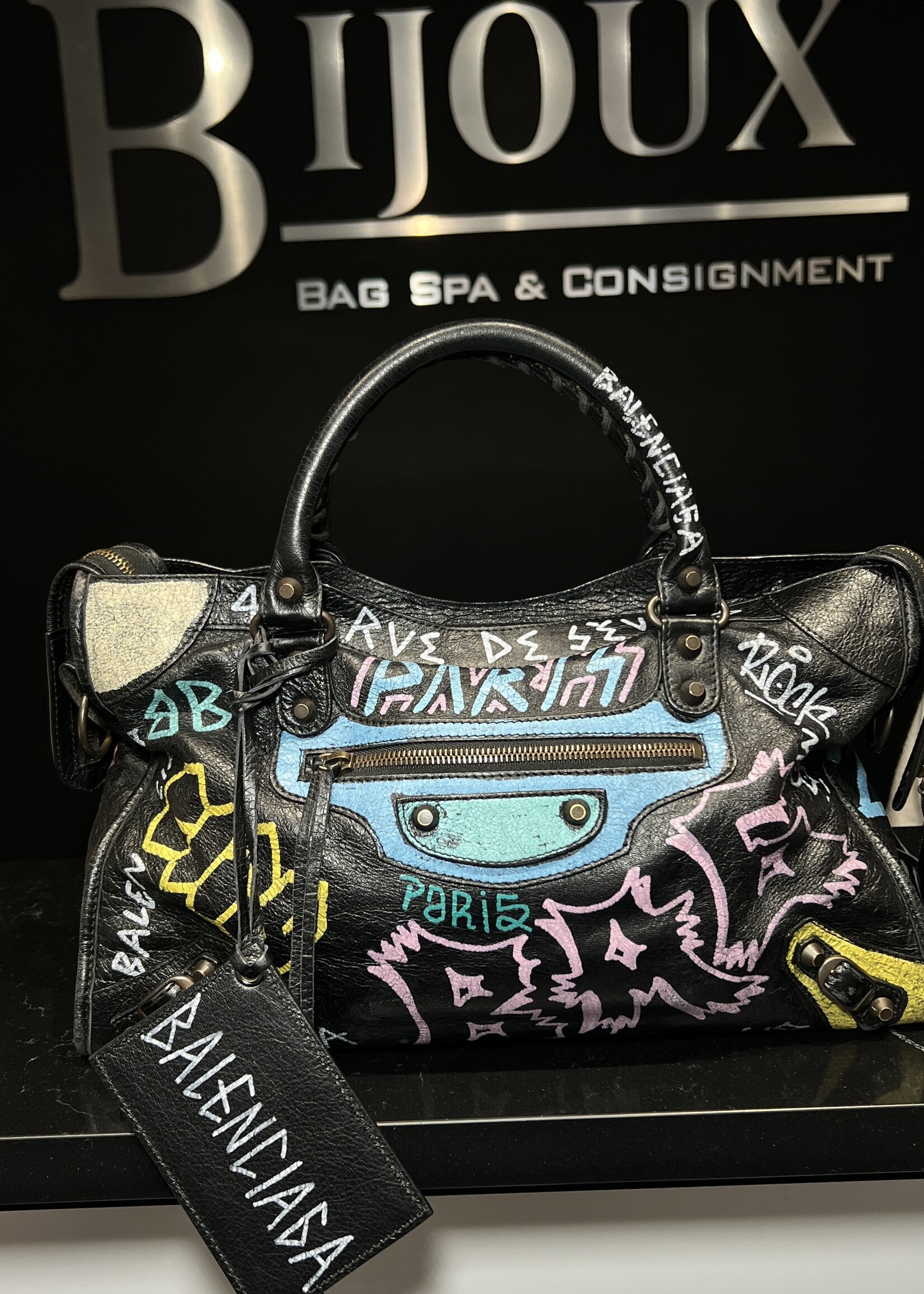 Balenciaga SOLD - Balenciaga Black Graffiti City Bag