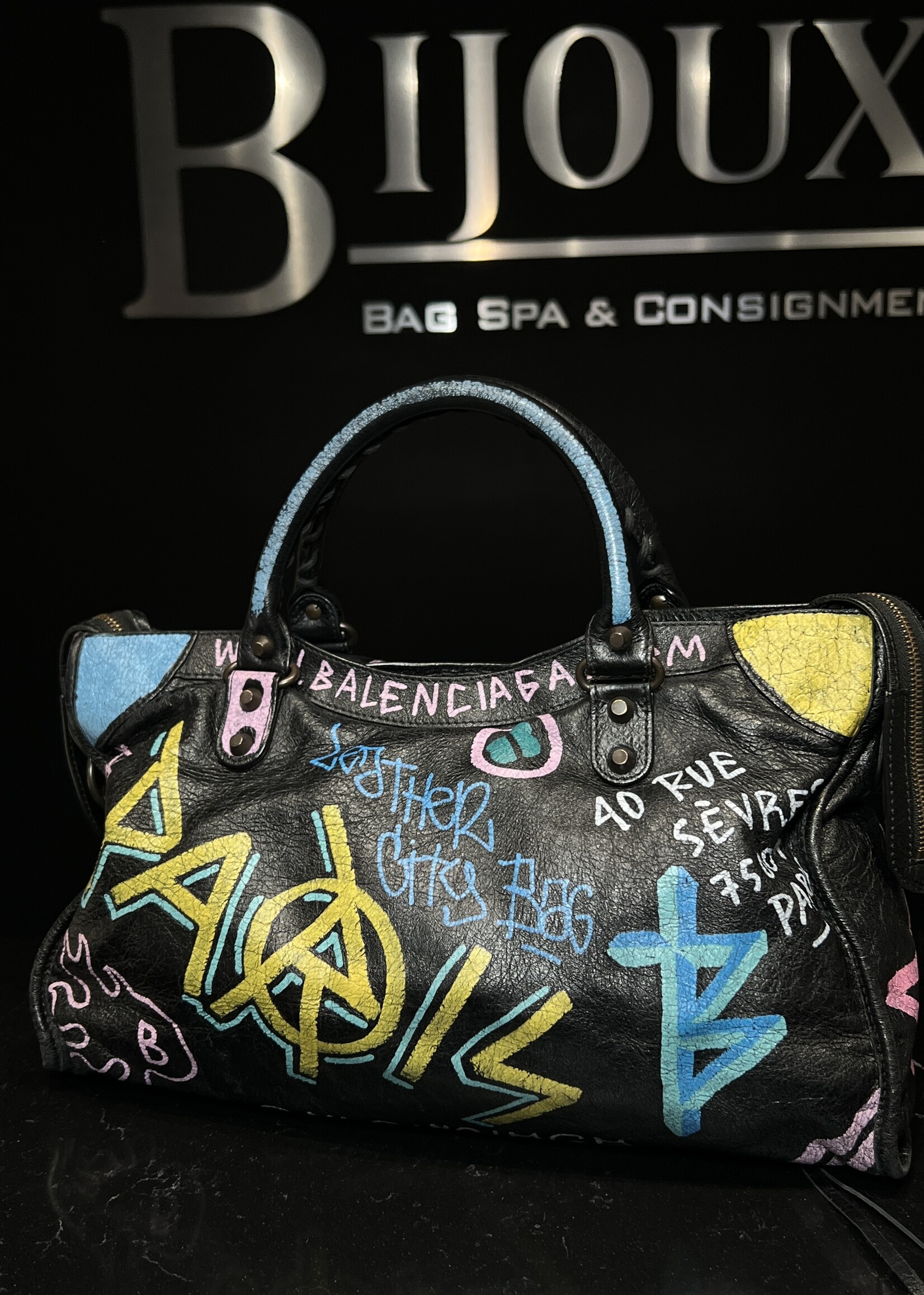 Balenciaga SOLD - Balenciaga Black Graffiti City Bag
