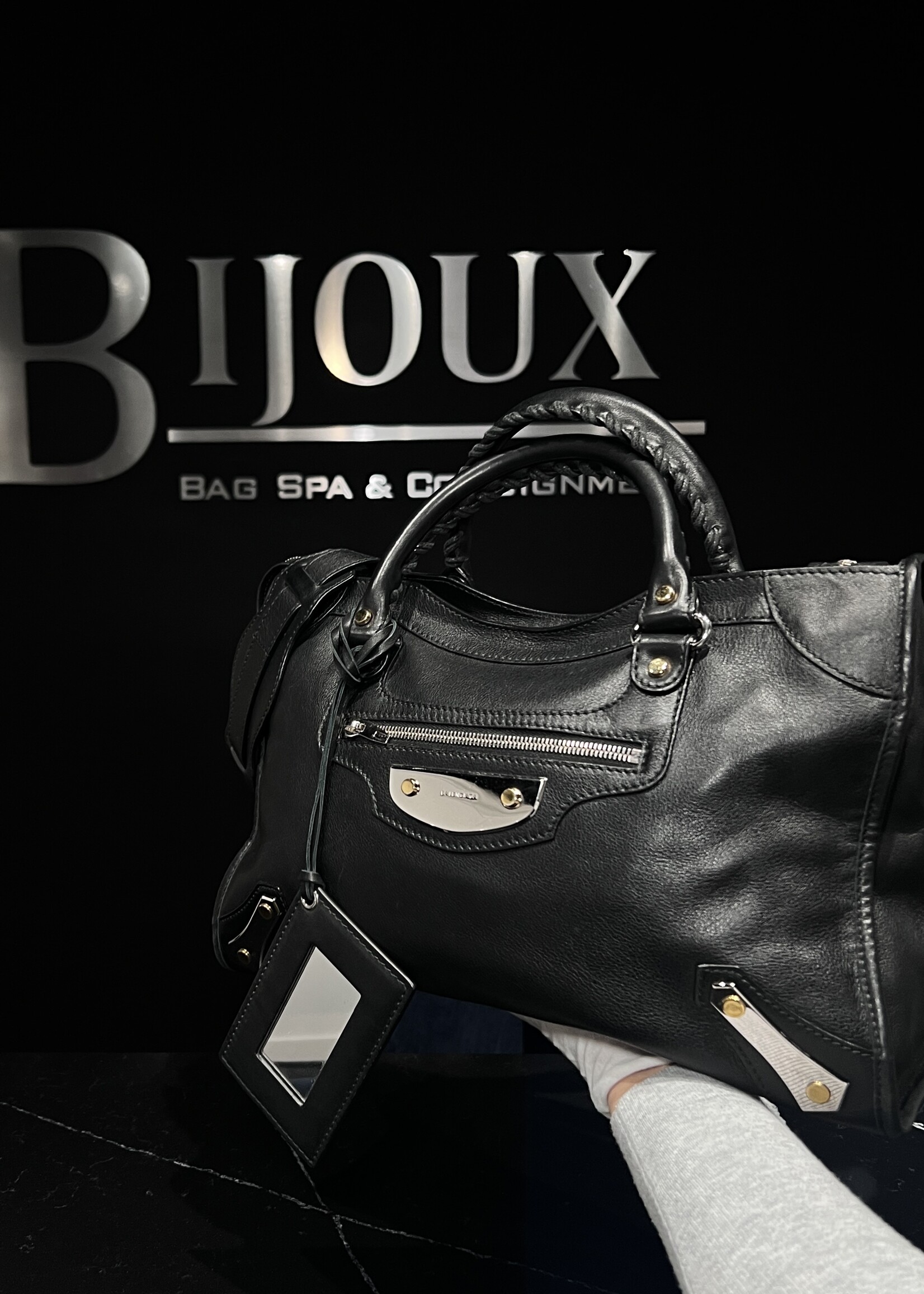 Balenciaga SOLD - Balenciaga Black Motocross Metal Plate Leather