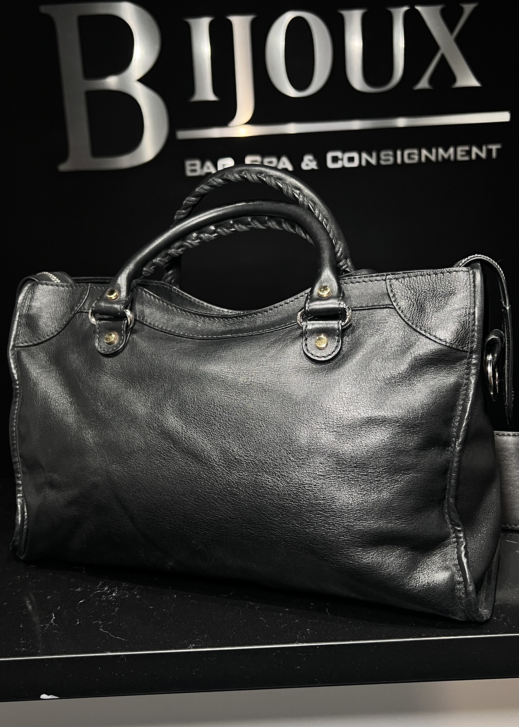 Balenciaga SOLD - Balenciaga Black Motocross Metal Plate Leather