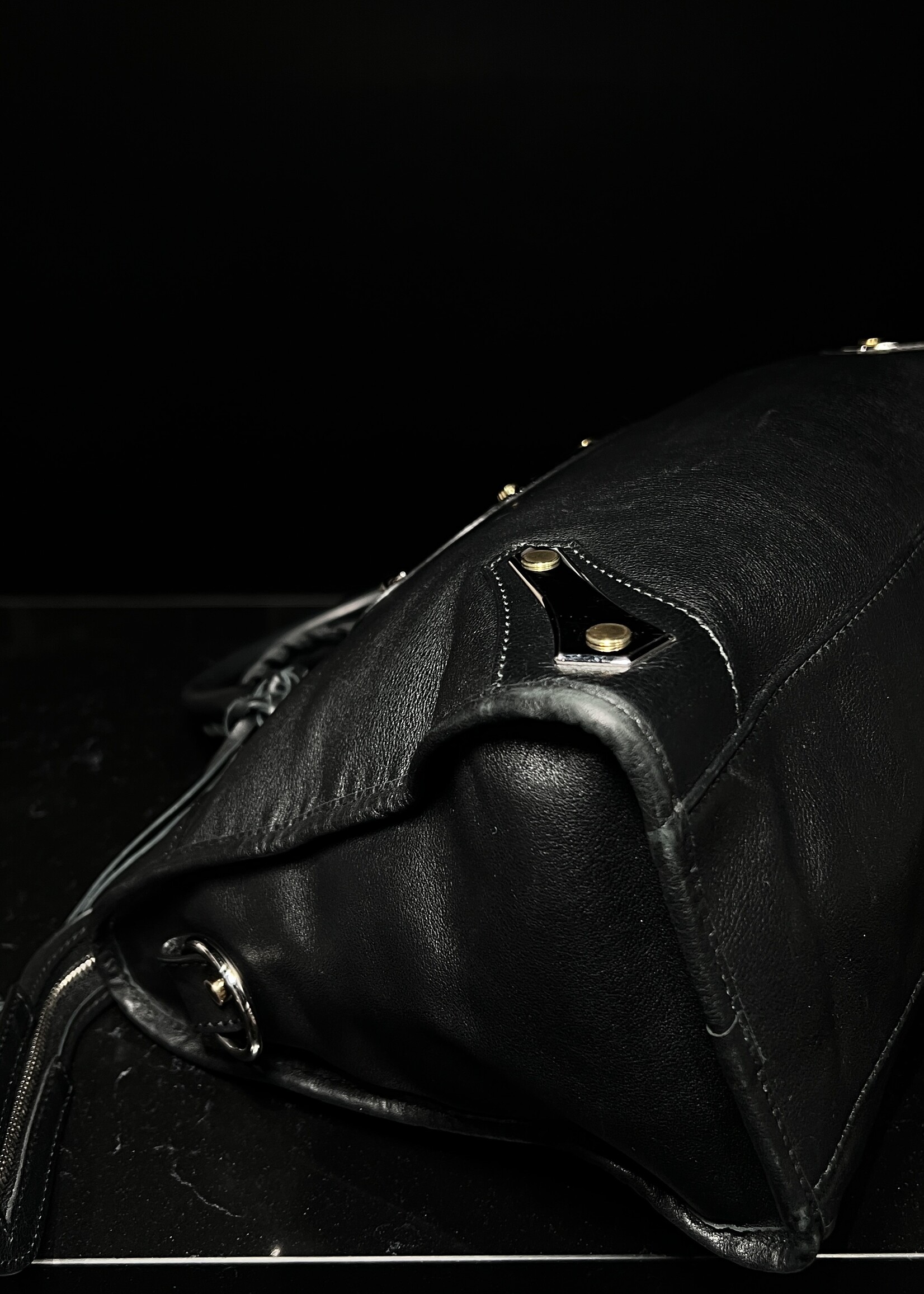 Balenciaga SOLD - Balenciaga Black Motocross Metal Plate Leather