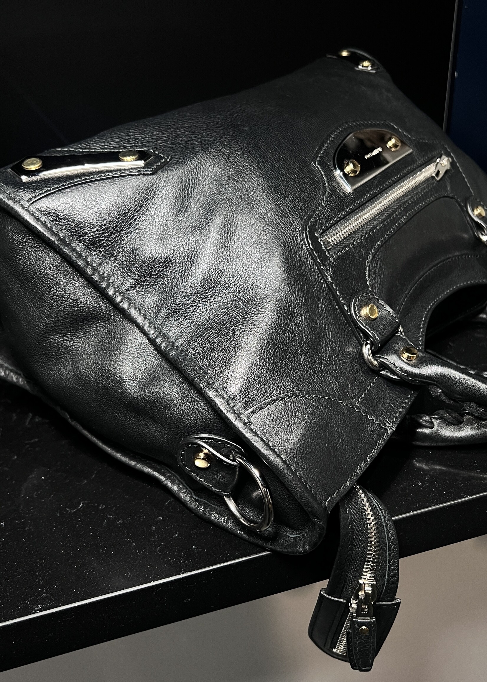 Balenciaga SOLD - Balenciaga Black Motocross Metal Plate Leather