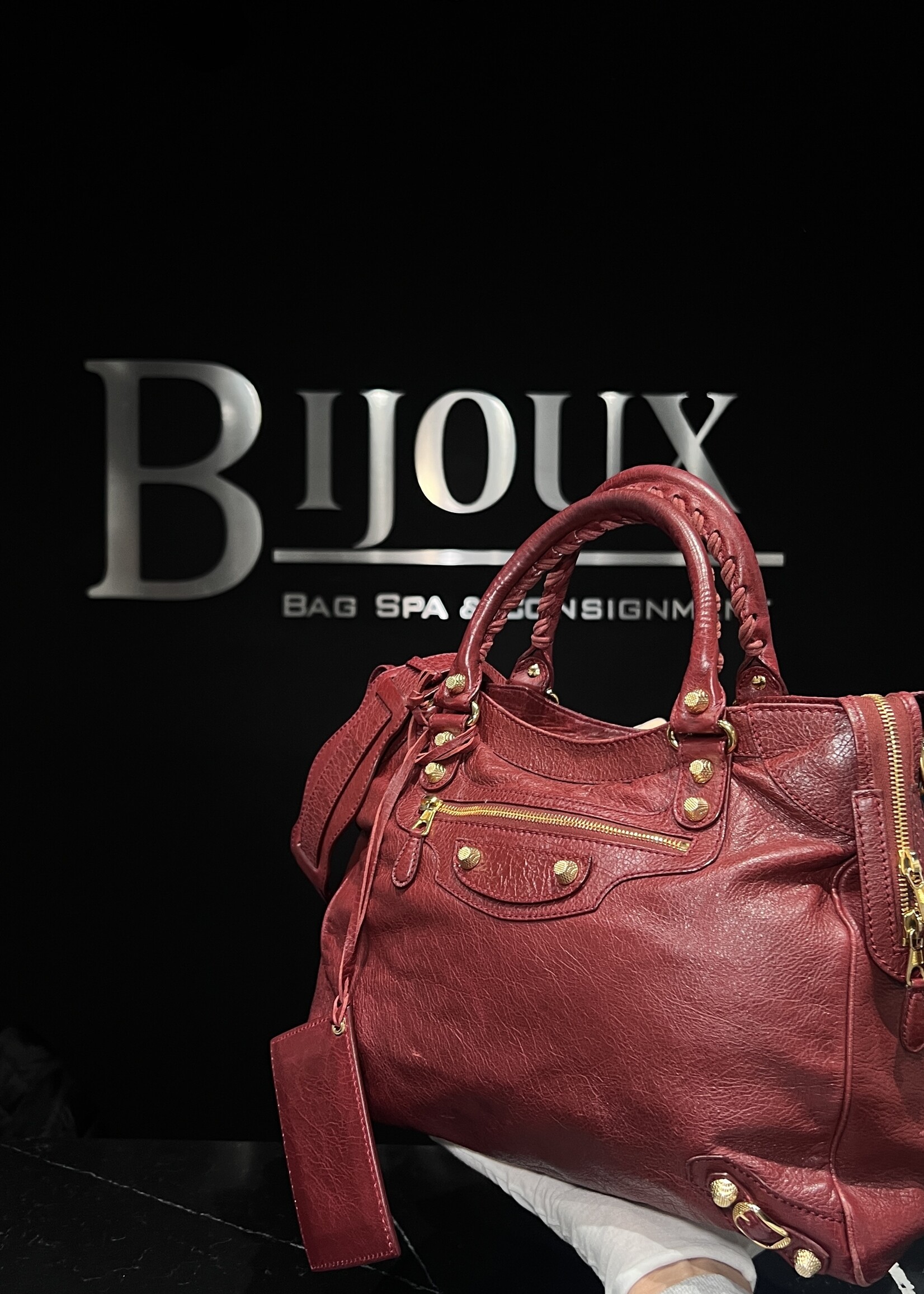 Balenciaga SOLD - Balenciaga Rouge Cerise Lambskin Leather Giant 12