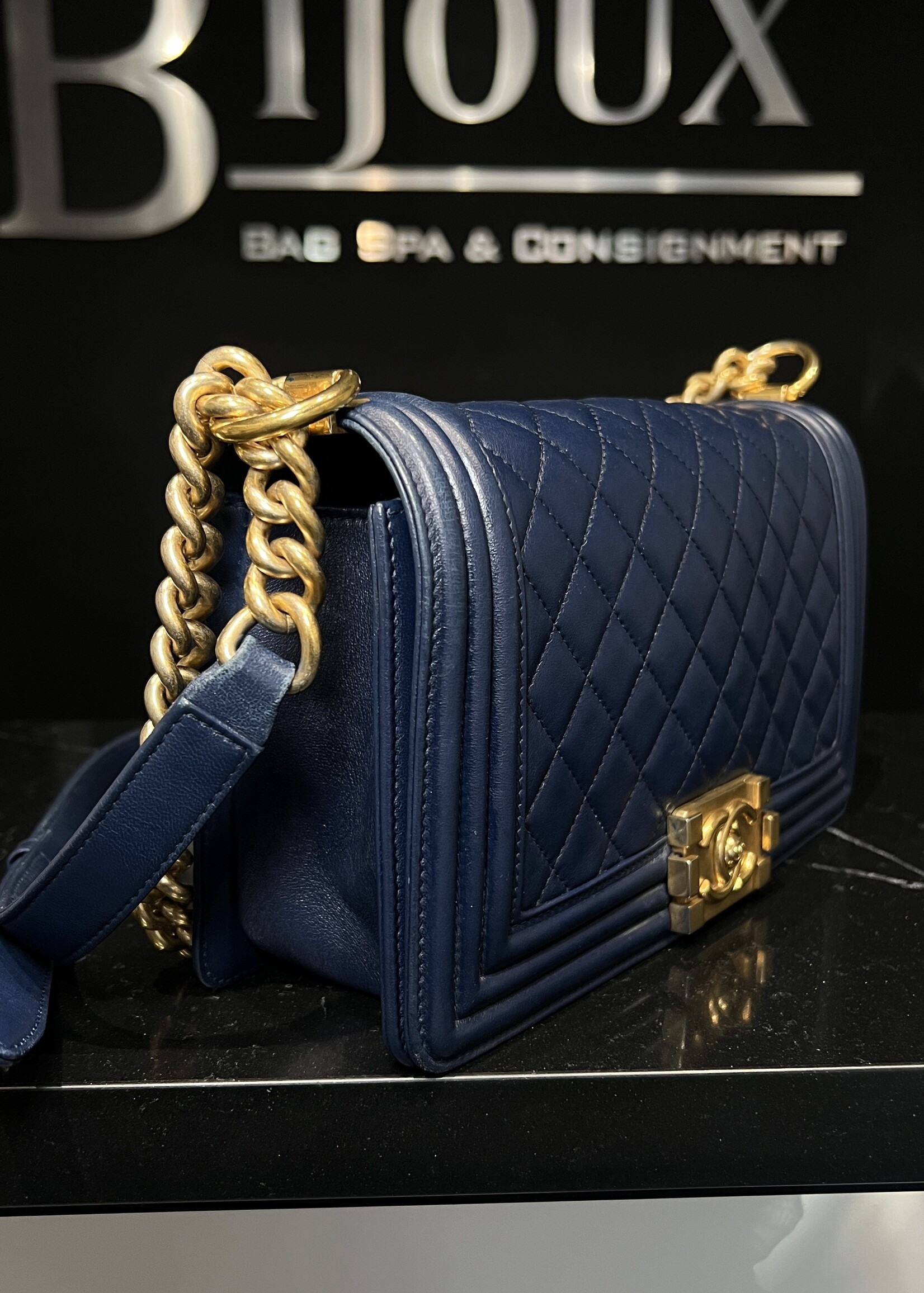 Chanel Chanel Old Medium Navy Boy Bag