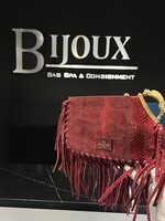 Valentino Valentino Burgundy Python Small Fringed Zip Pouch