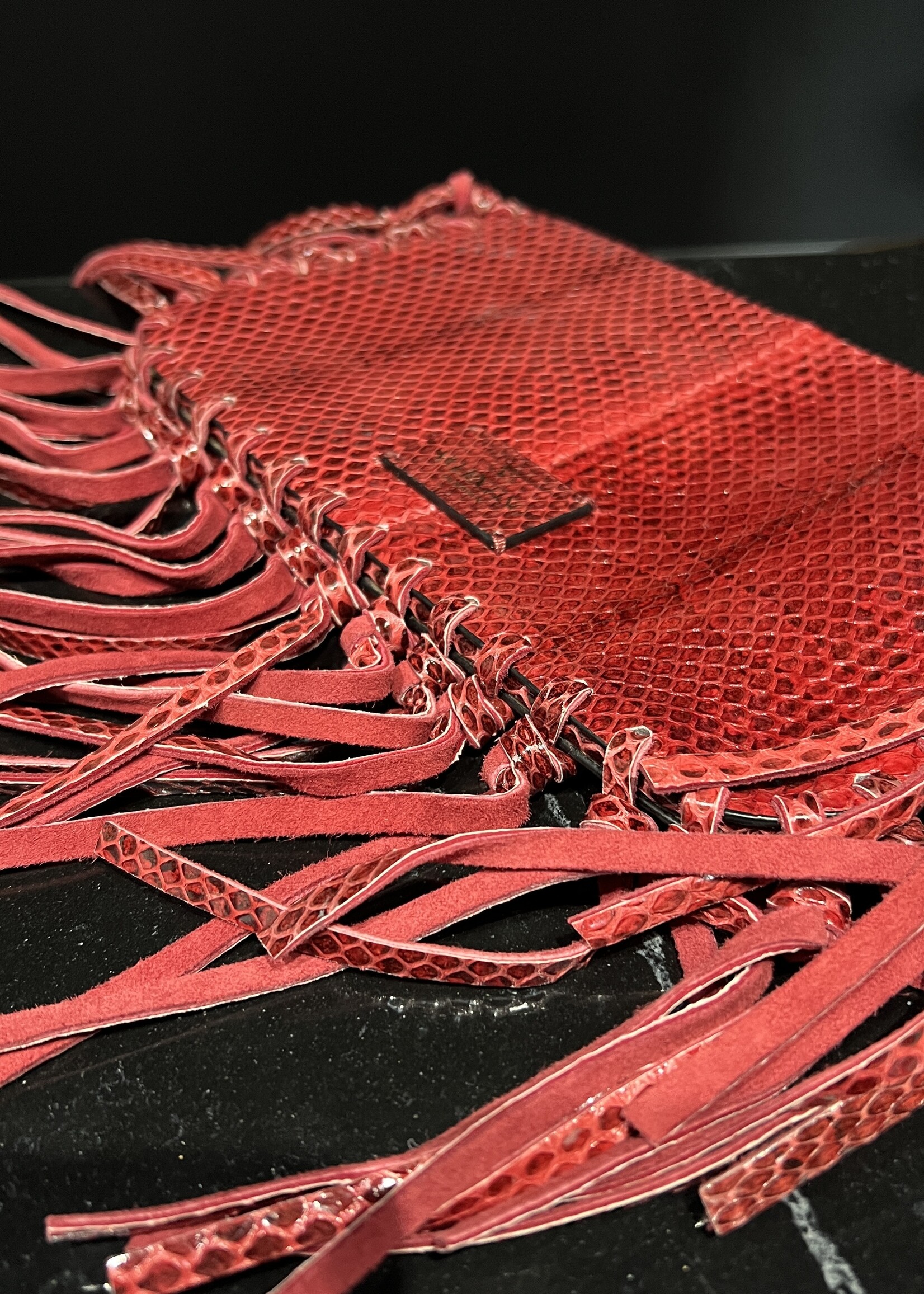 Valentino Valentino Burgundy Python Small Fringed Zip Pouch