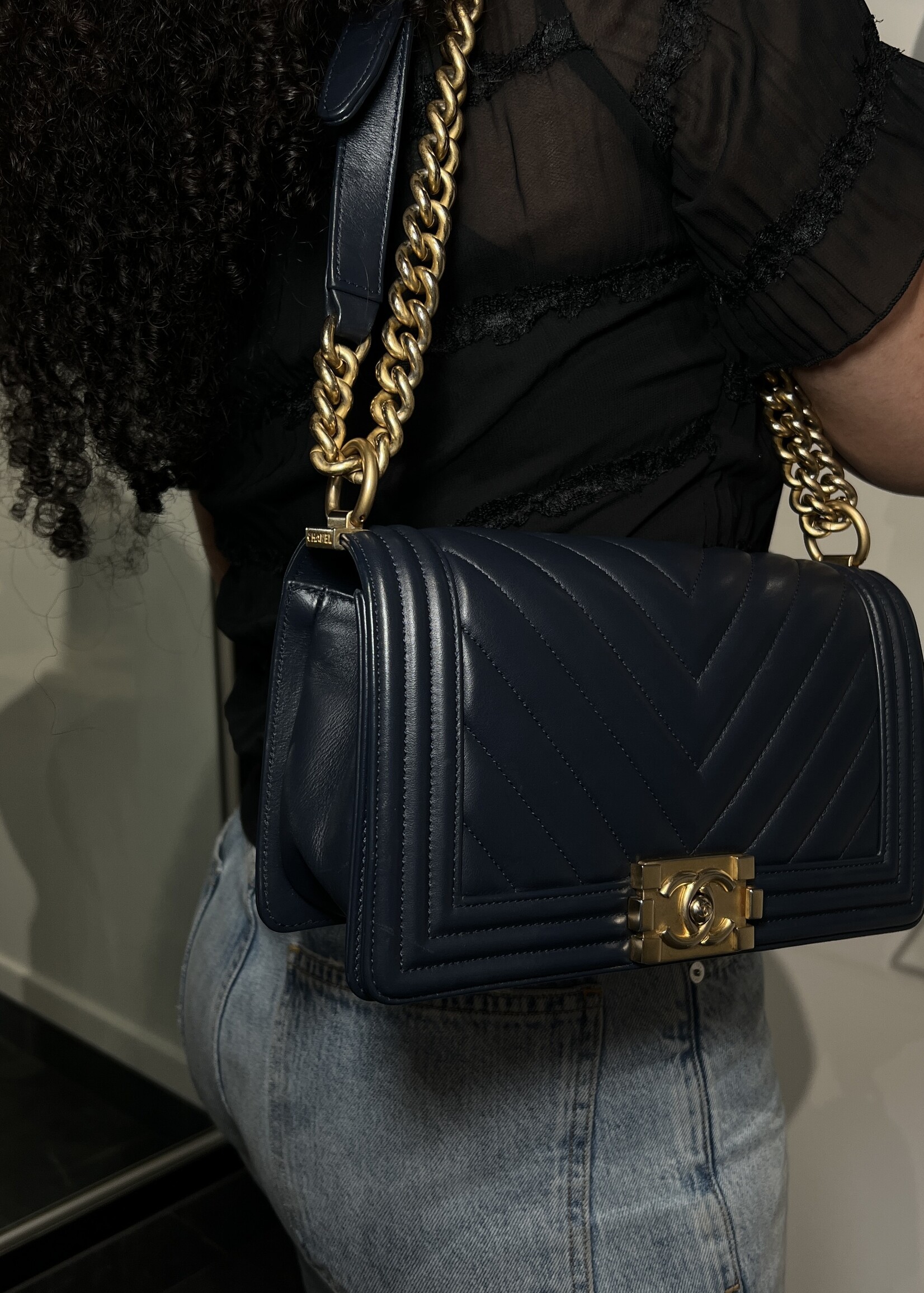 Chanel Chanel Old Medium Chevron Boy Navy