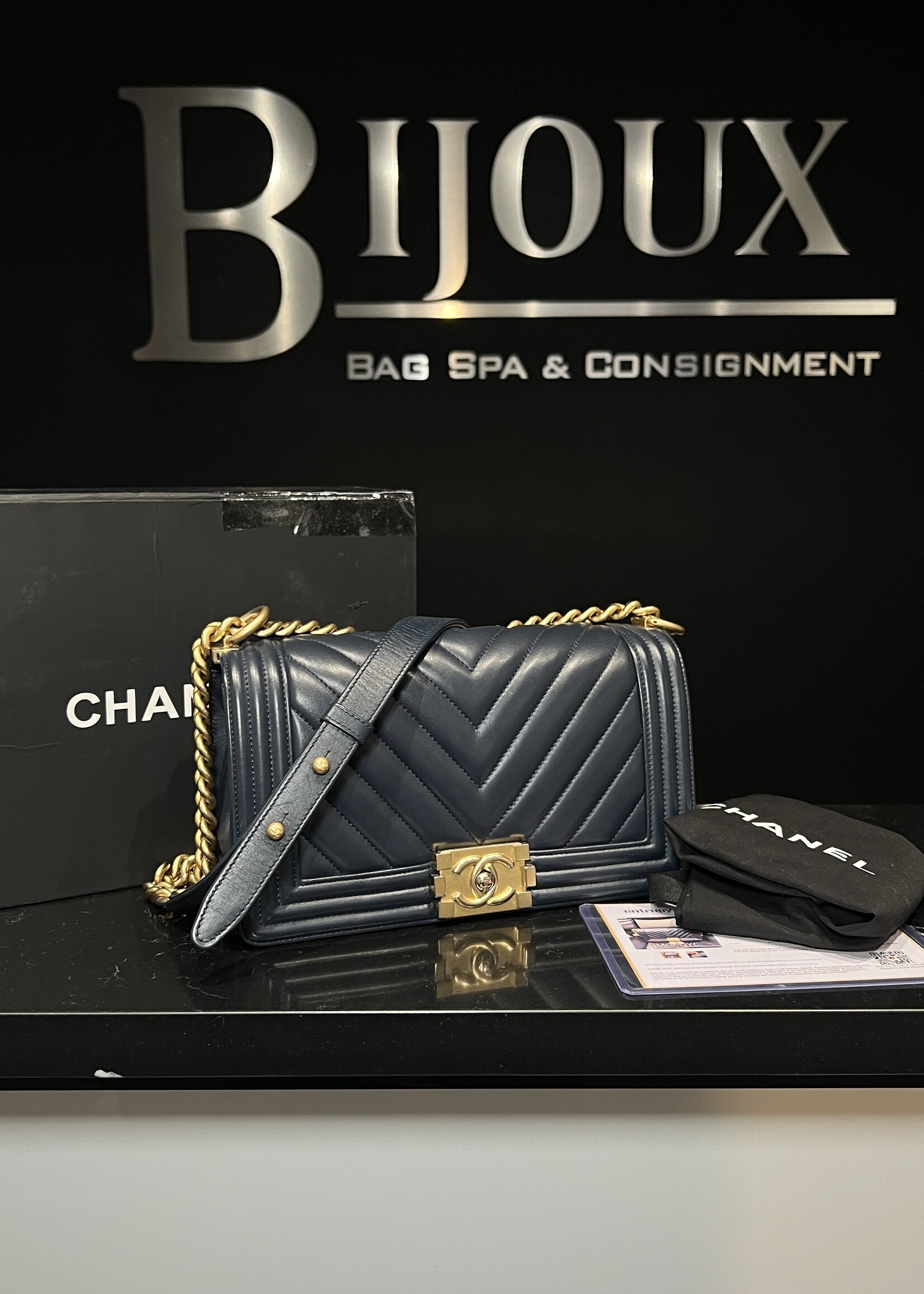 Chanel Chanel Old Medium Chevron Boy Navy