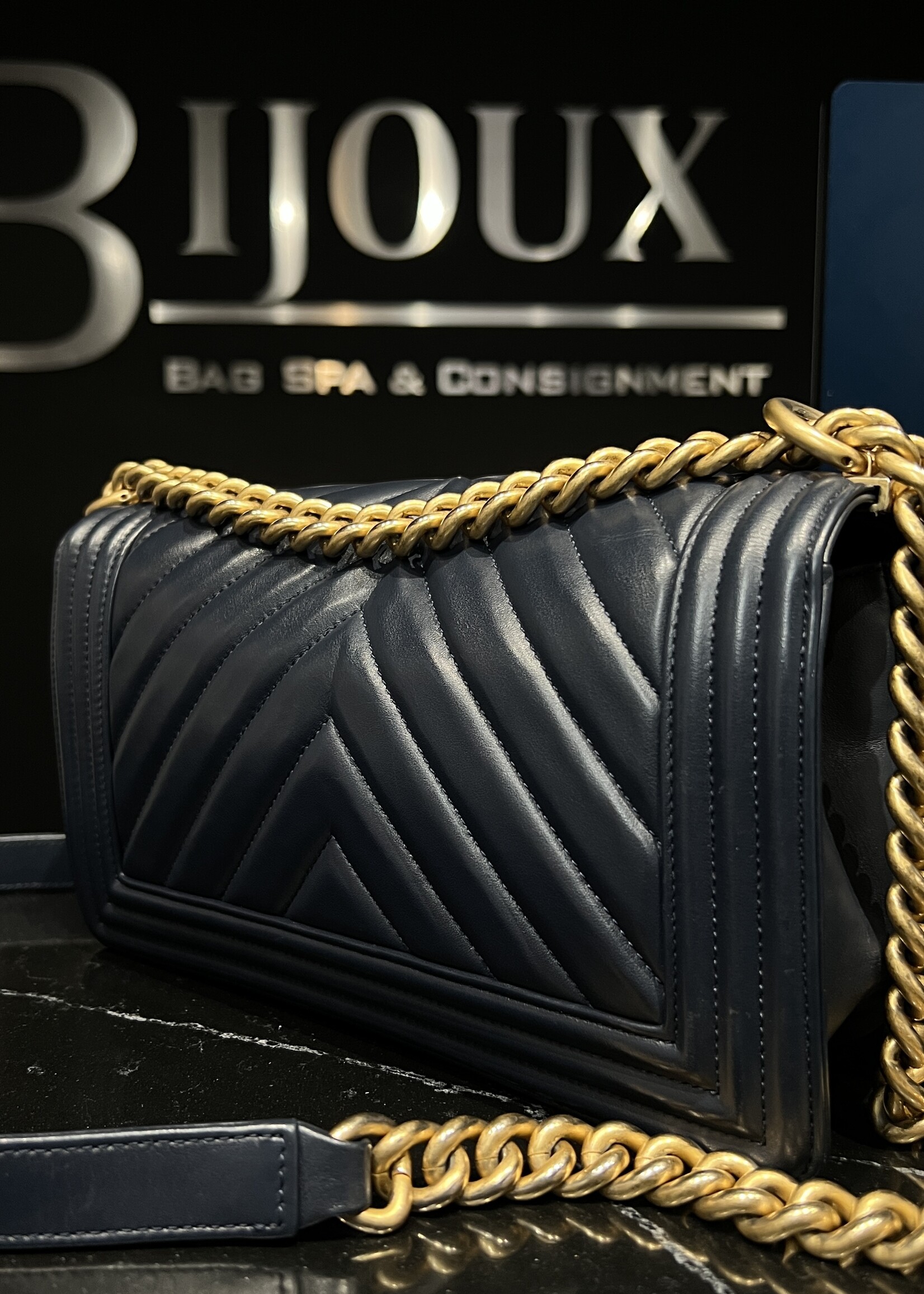 Chanel Chanel Old Medium Chevron Boy Navy