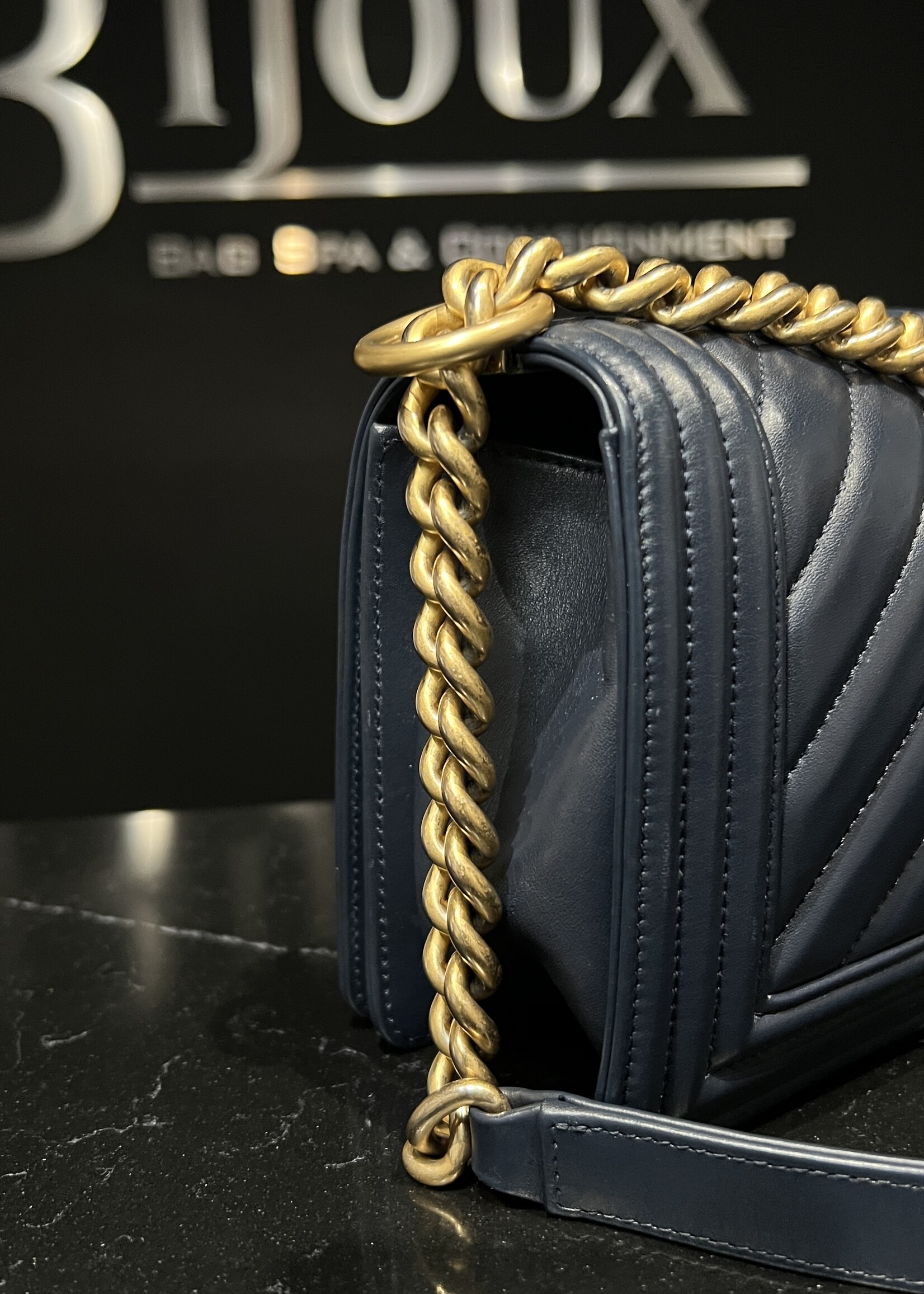 Chanel Chanel Old Medium Chevron Boy Navy