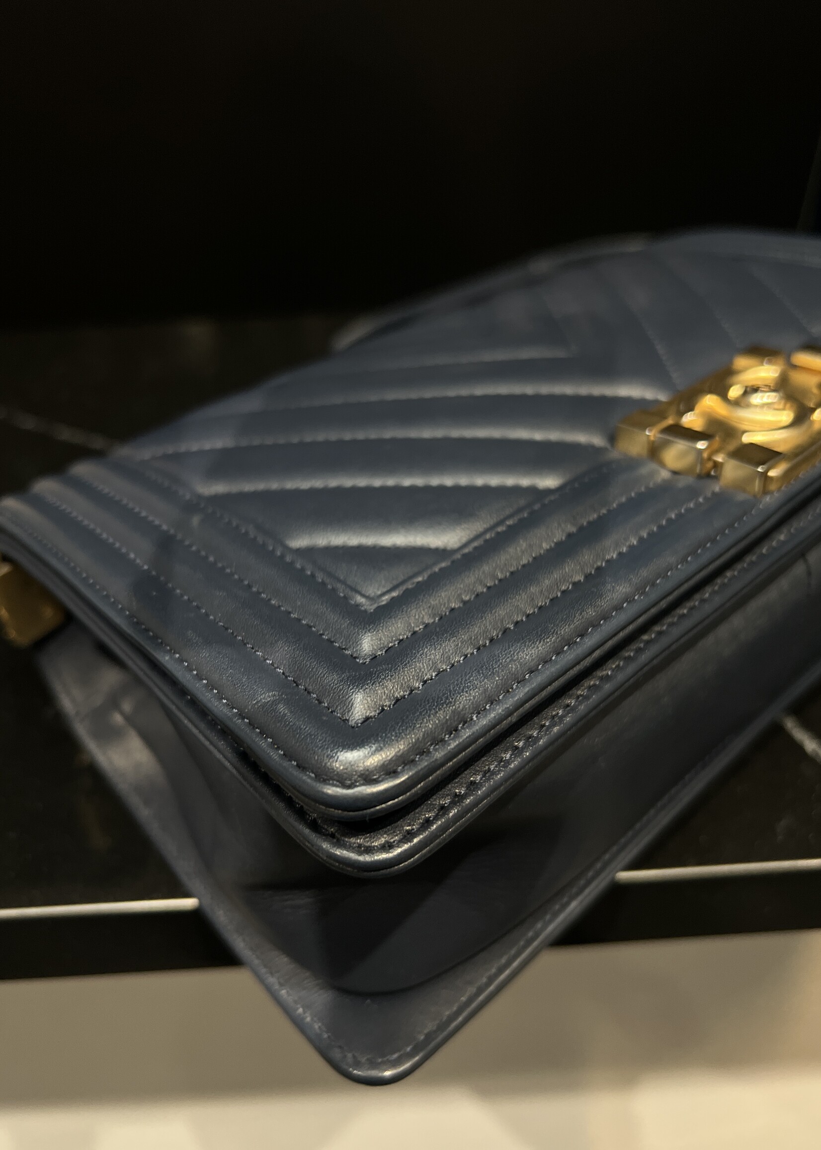 Chanel Chanel Old Medium Chevron Boy Navy