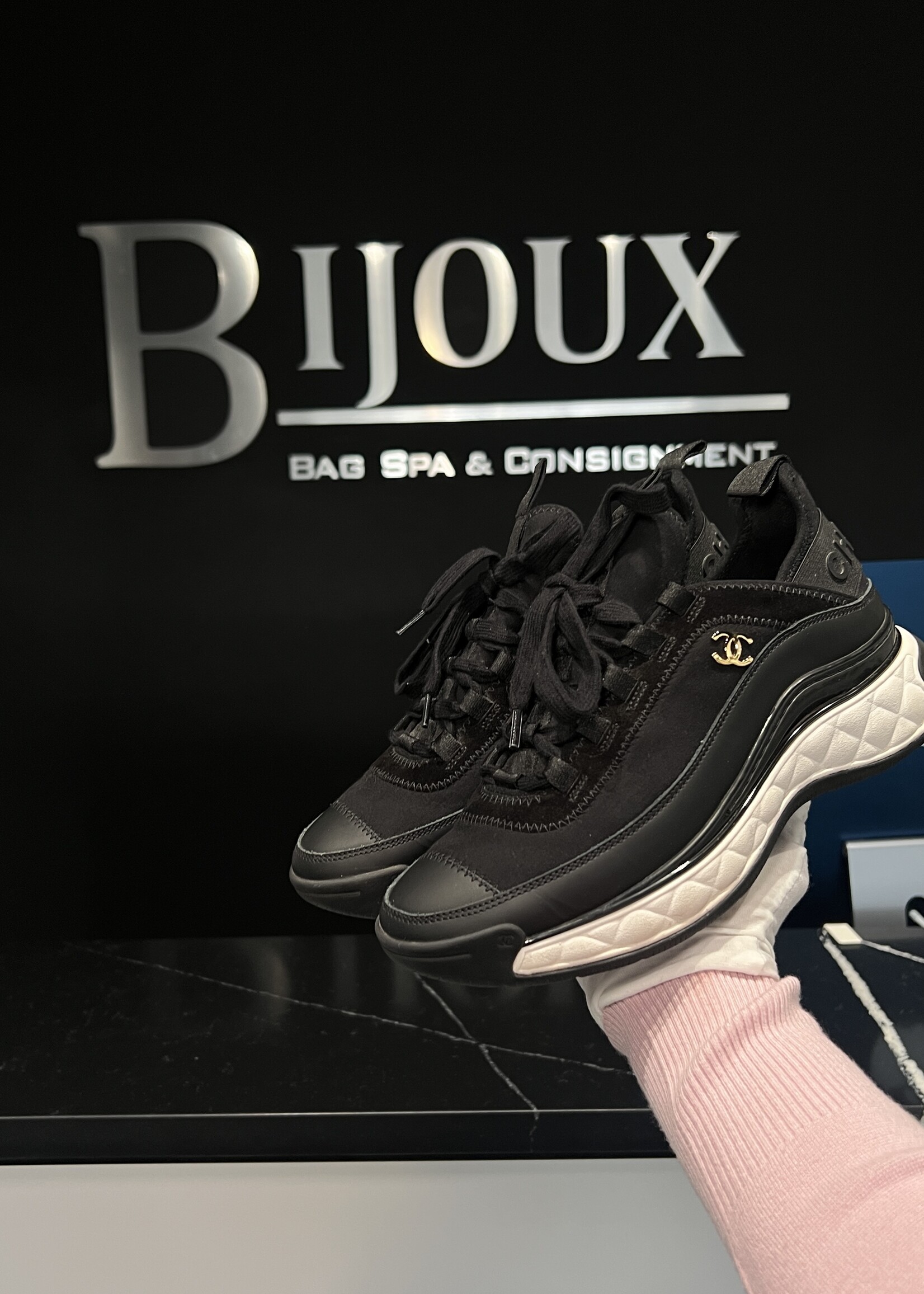 Chanel SOLD- Chanel Velvet Calfskin Mixed Fibers CC Sneakers 38