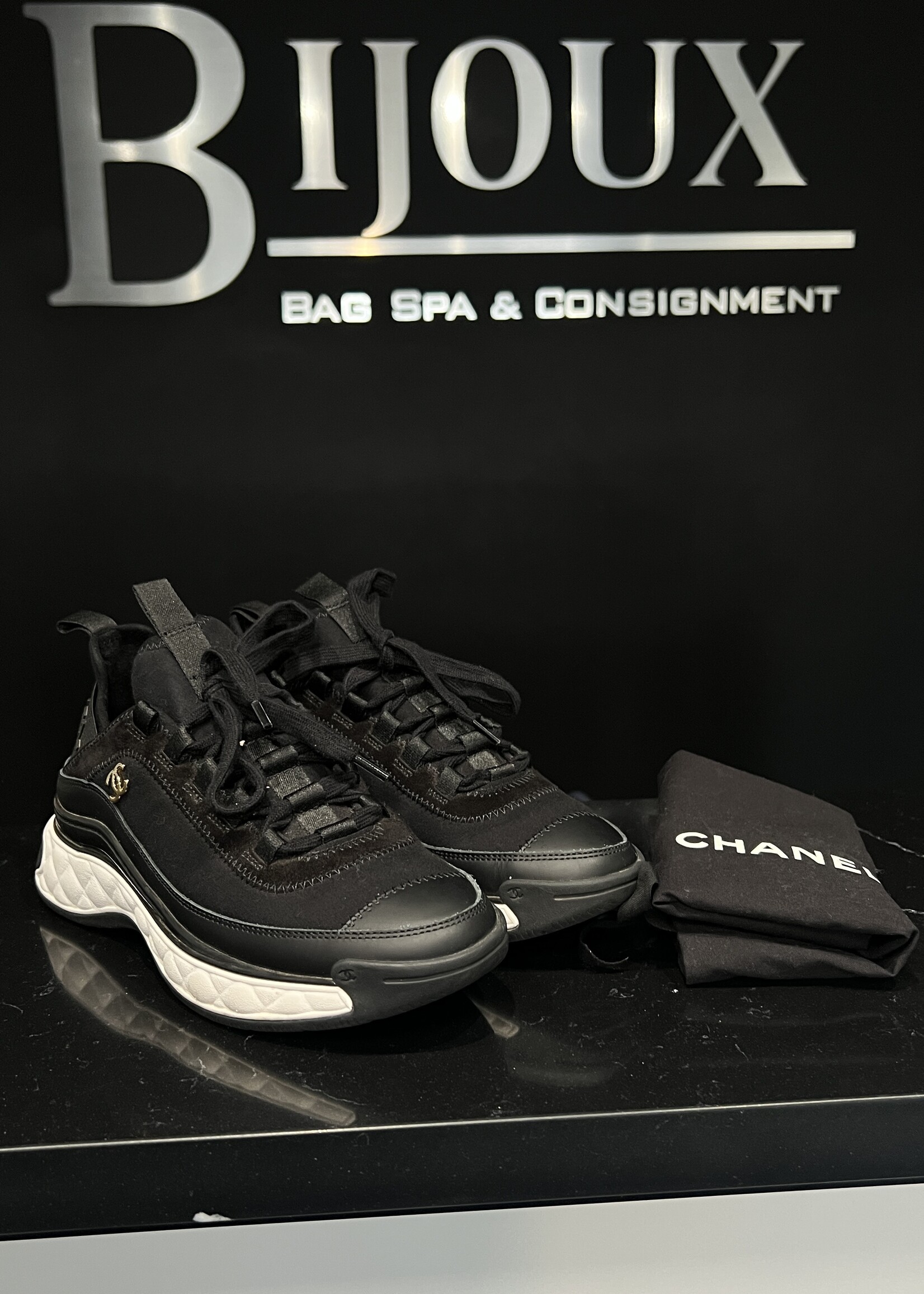 Chanel SOLD- Chanel Velvet Calfskin Mixed Fibers CC Sneakers 38