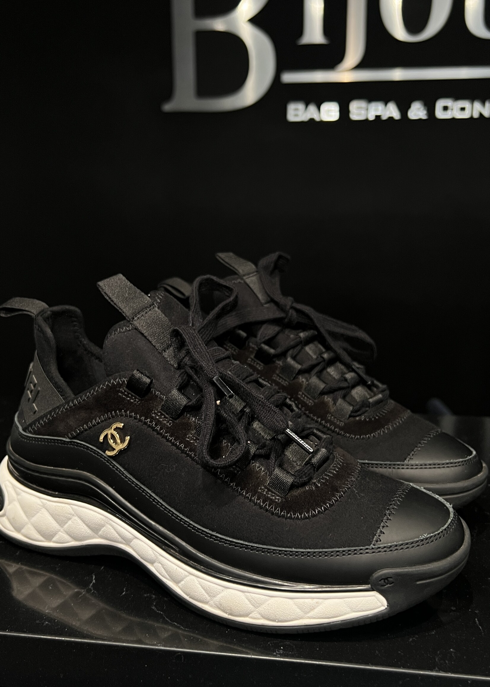 Chanel SOLD- Chanel Velvet Calfskin Mixed Fibers CC Sneakers 38