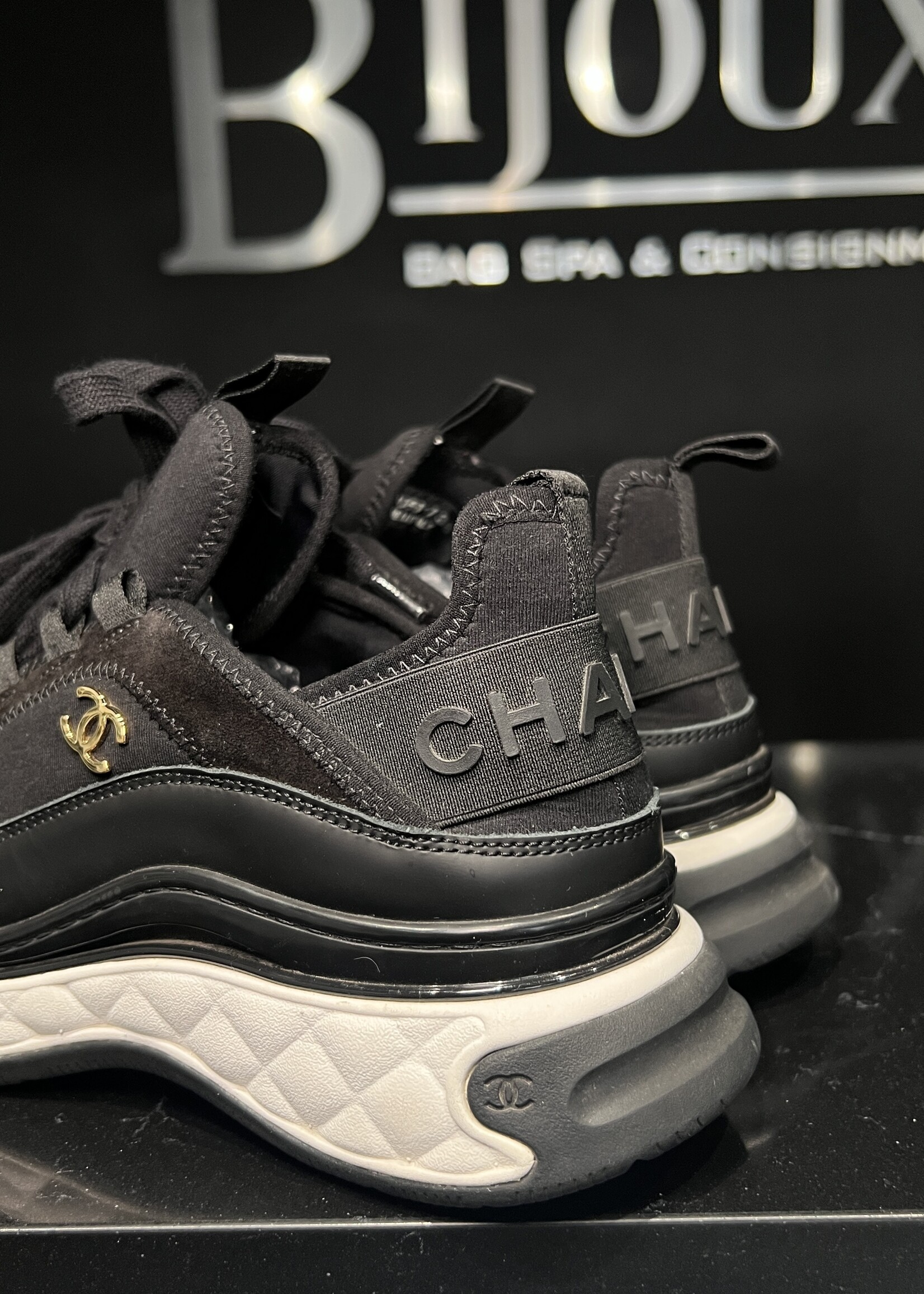 Chanel SOLD- Chanel Velvet Calfskin Mixed Fibers CC Sneakers 38