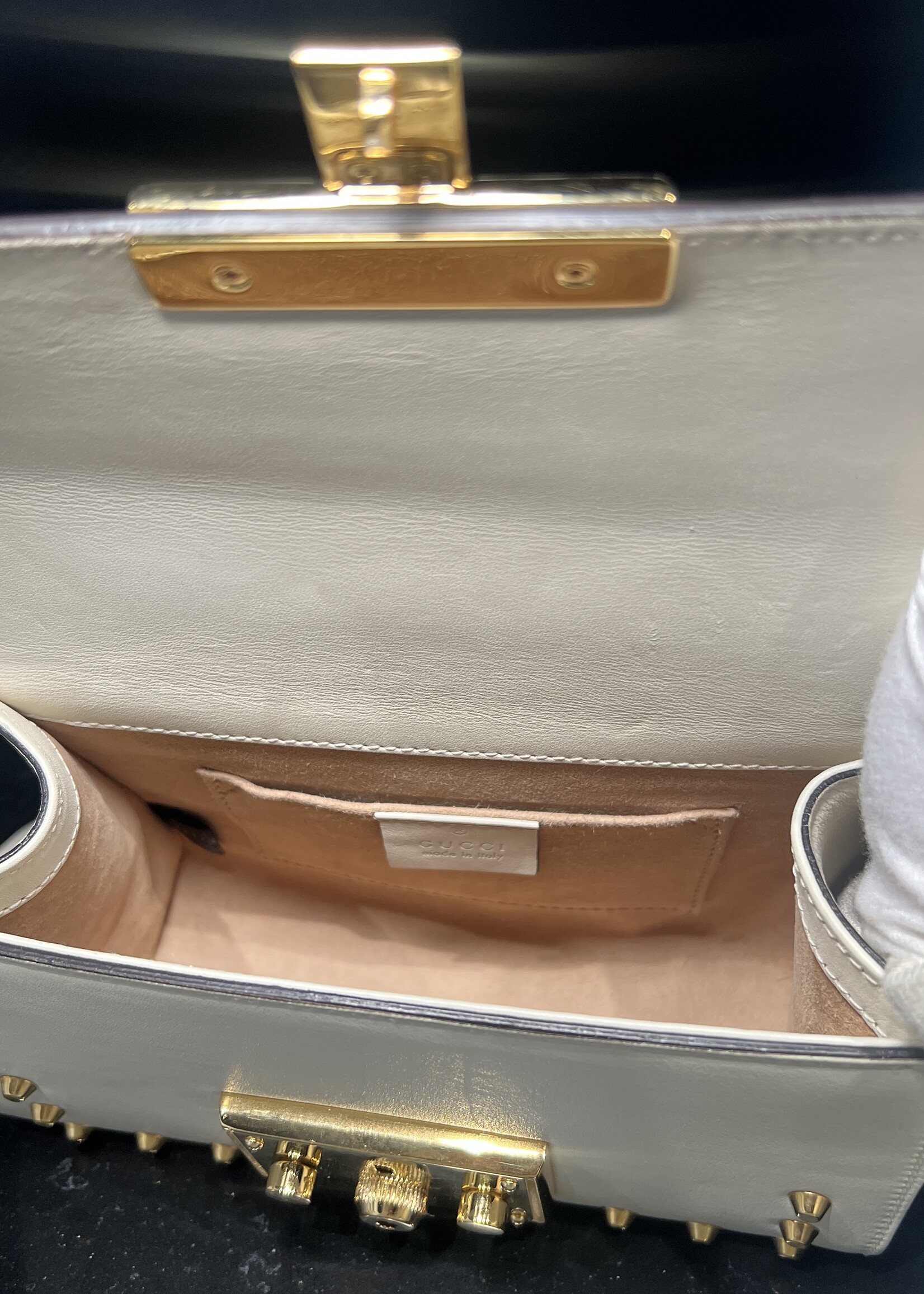 Gucci Gucci White Pearl Studded Padlock Shoulder Bag