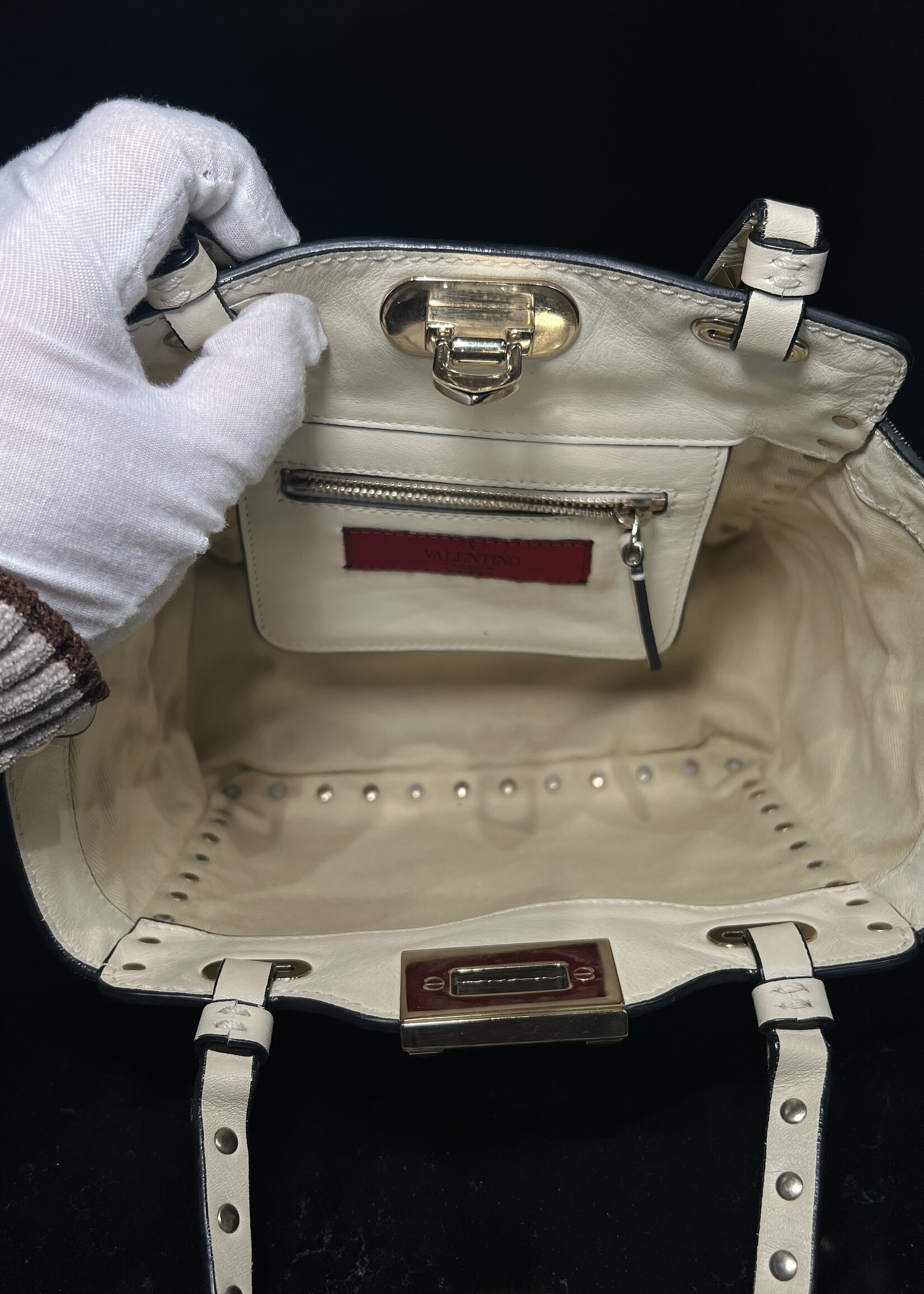 Valentino Valentino Rockstud Small White Tote