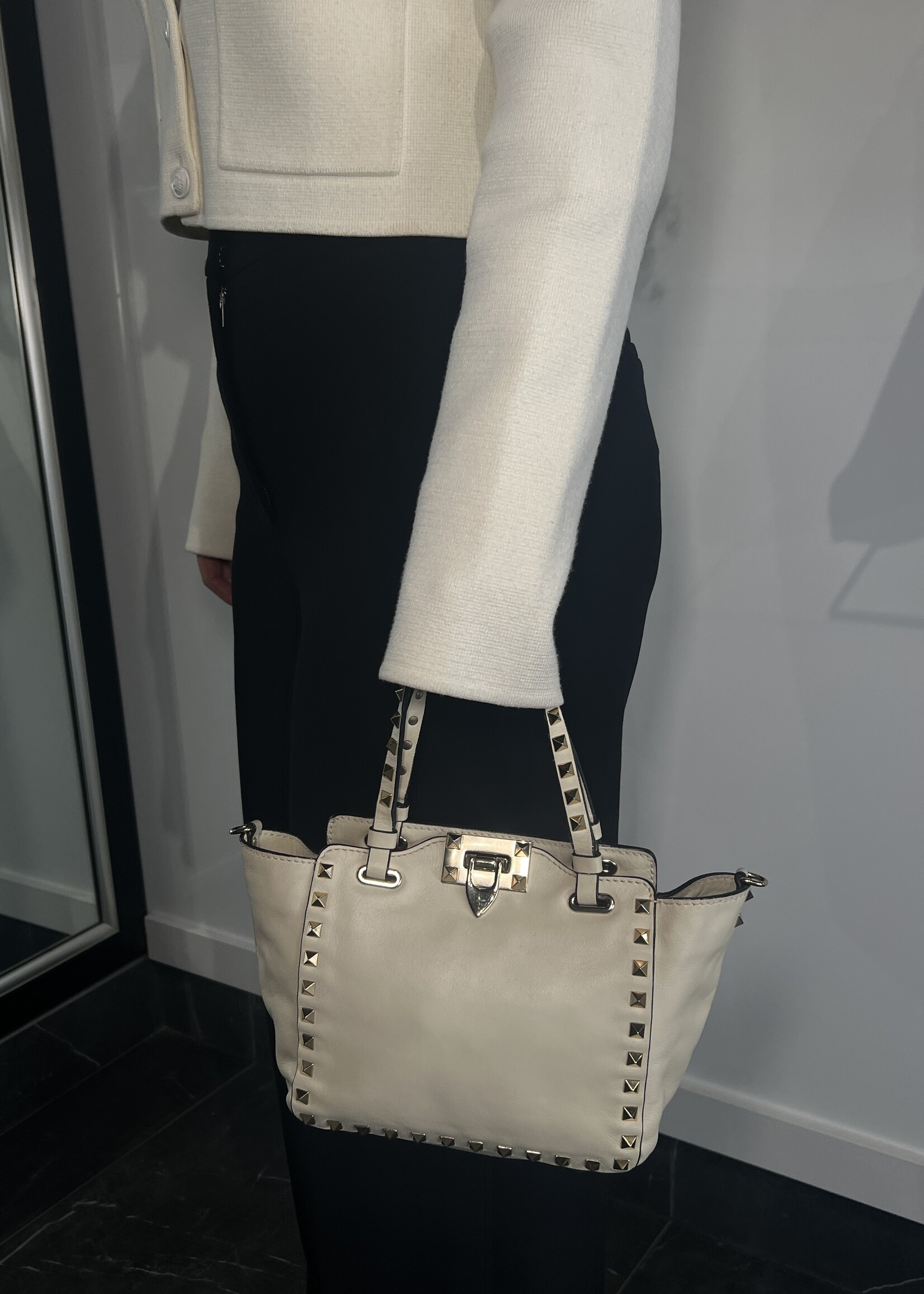 Valentino Valentino Rockstud Small White Tote