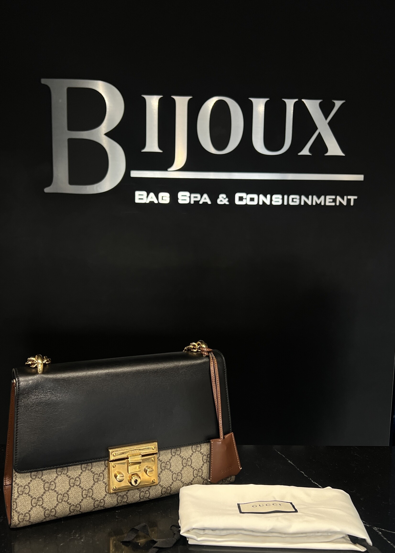 Gucci SOLD - Gucci Black Padlock Vinyl Crossbody