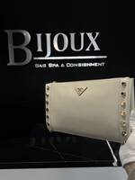 Prada SOLD- Prada Saffiano Vernice Studded Clutch