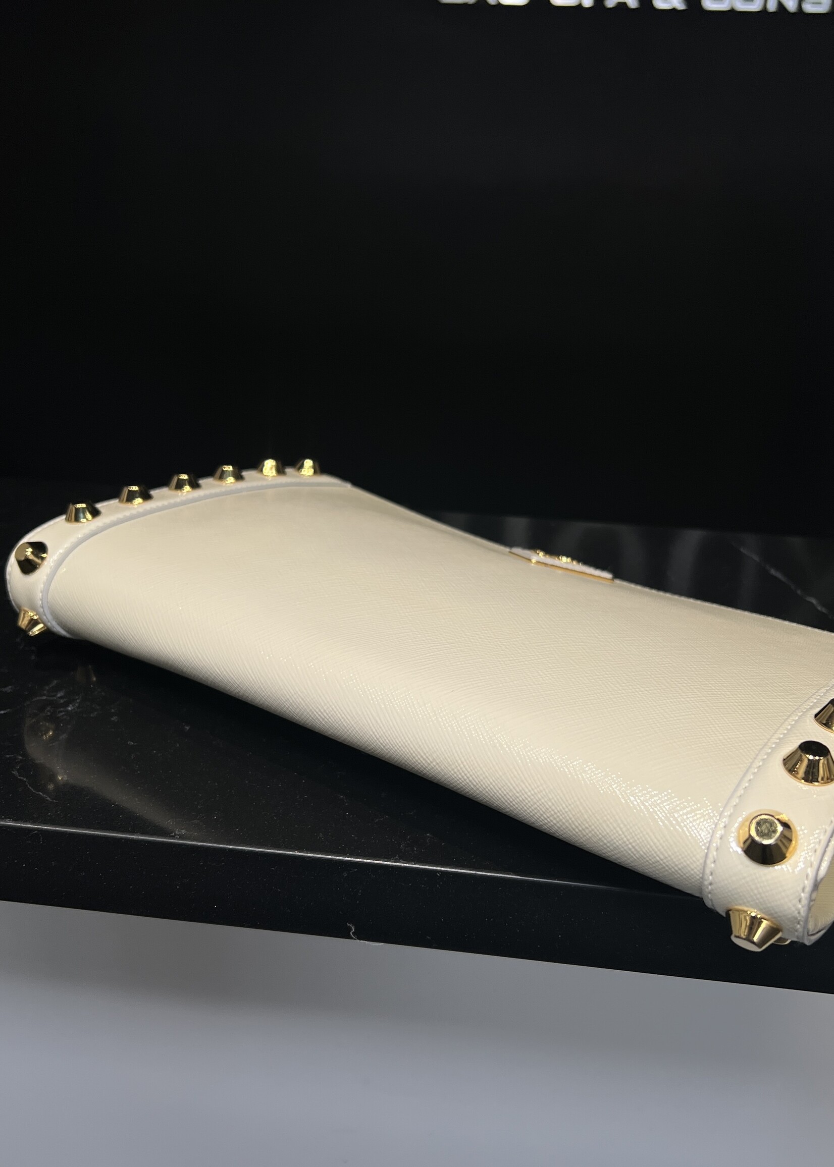 Prada SOLD- Prada Saffiano Vernice Studded Clutch