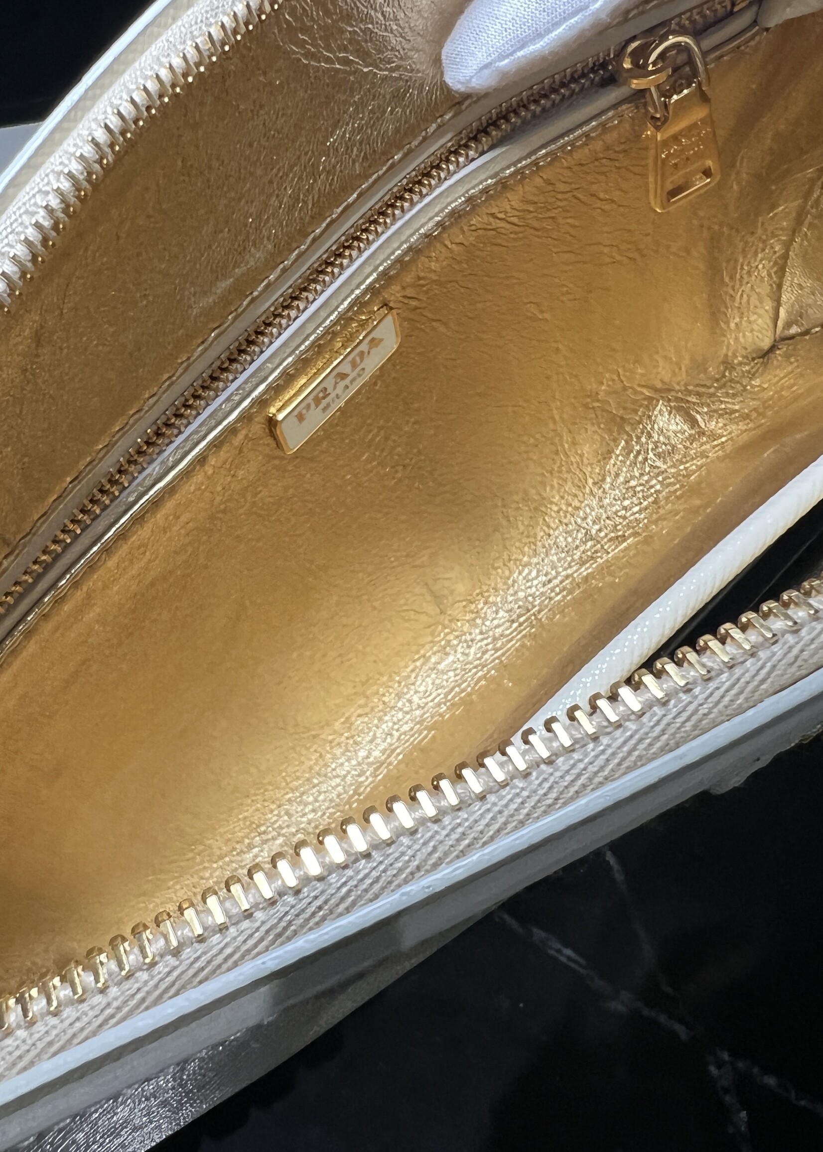 Prada SOLD- Prada Saffiano Vernice Studded Clutch