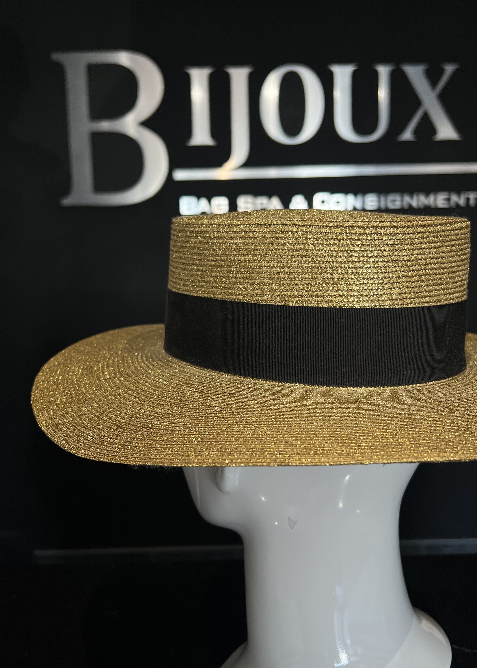 Gucci Gucci Grosgrain Trimmed Glittered Margaret Straw Hat