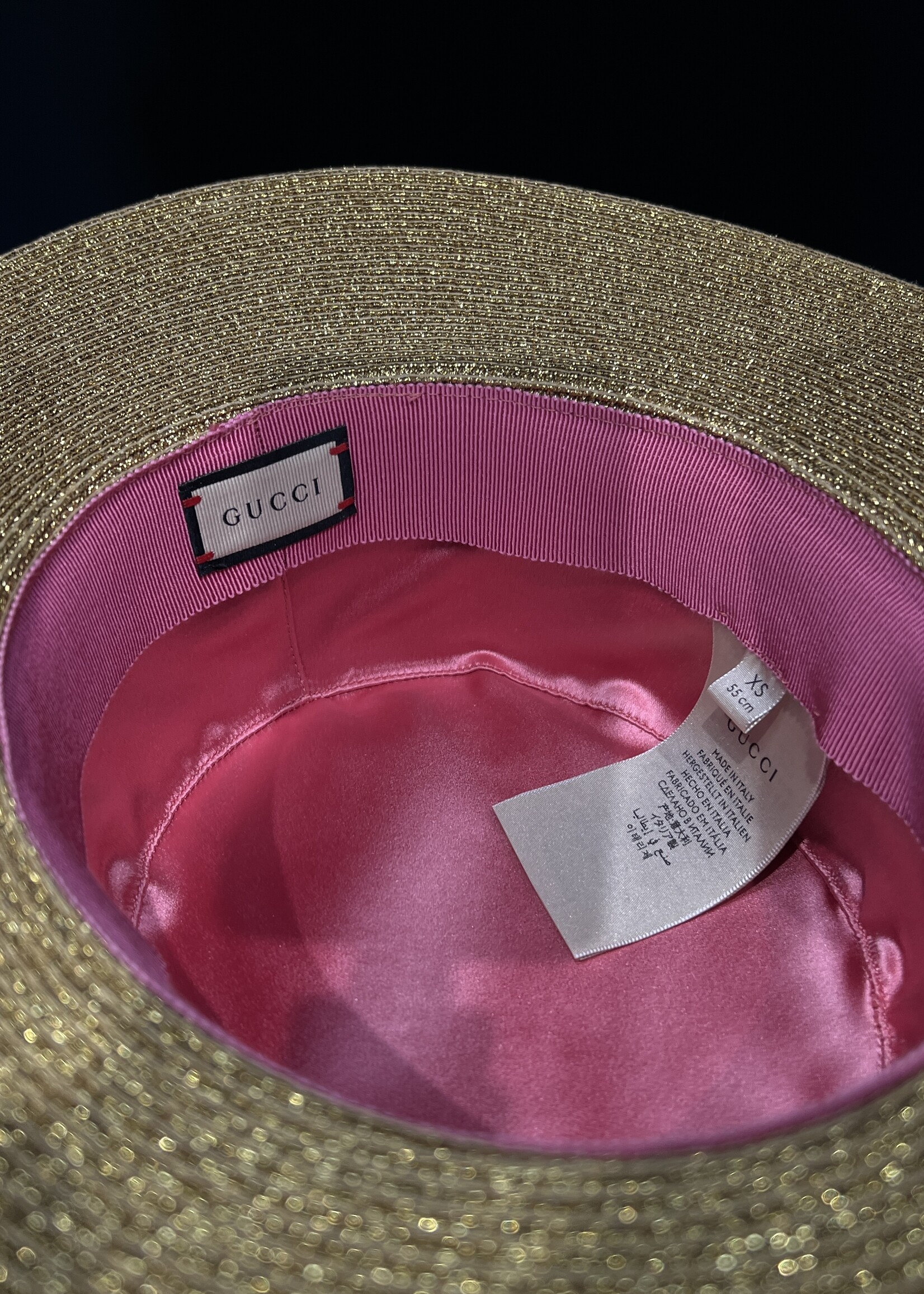 Gucci Gucci Grosgrain Trimmed Glittered Margaret Straw Hat