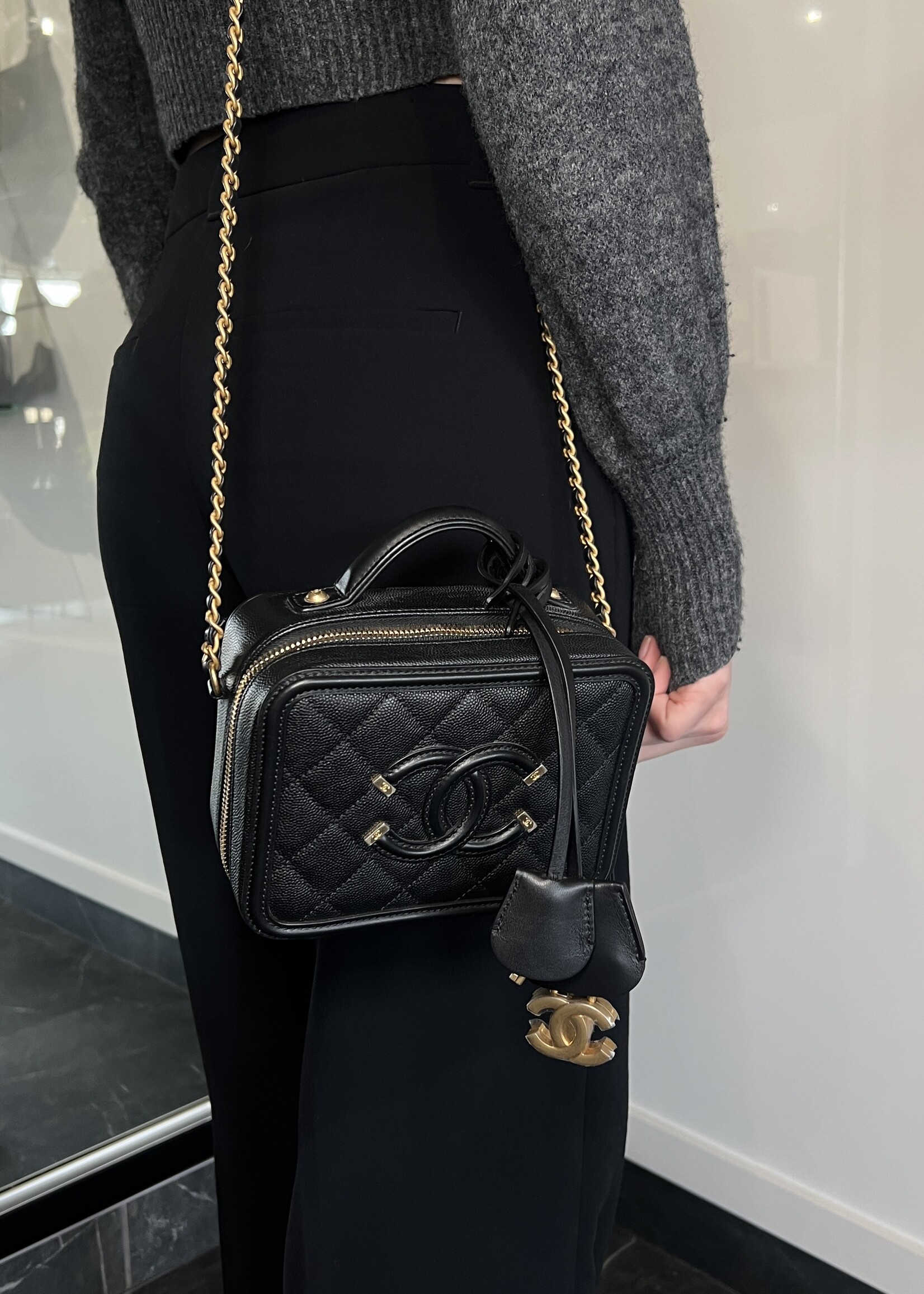 Chanel SOLD- Chanel Small Caviar CC Filigree Vanity Case