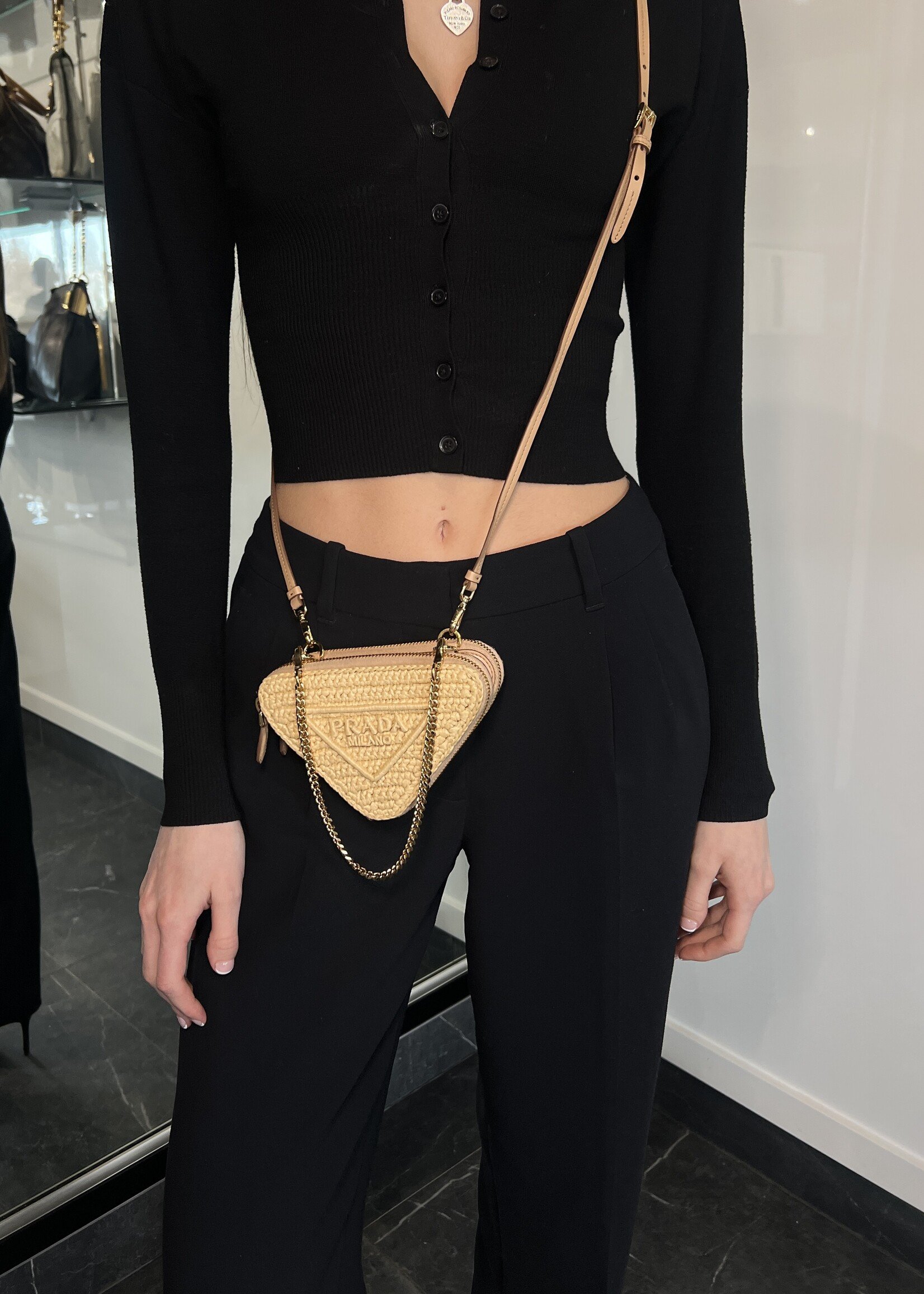 Prada Prada Raffia Triangle Mini Crossbody