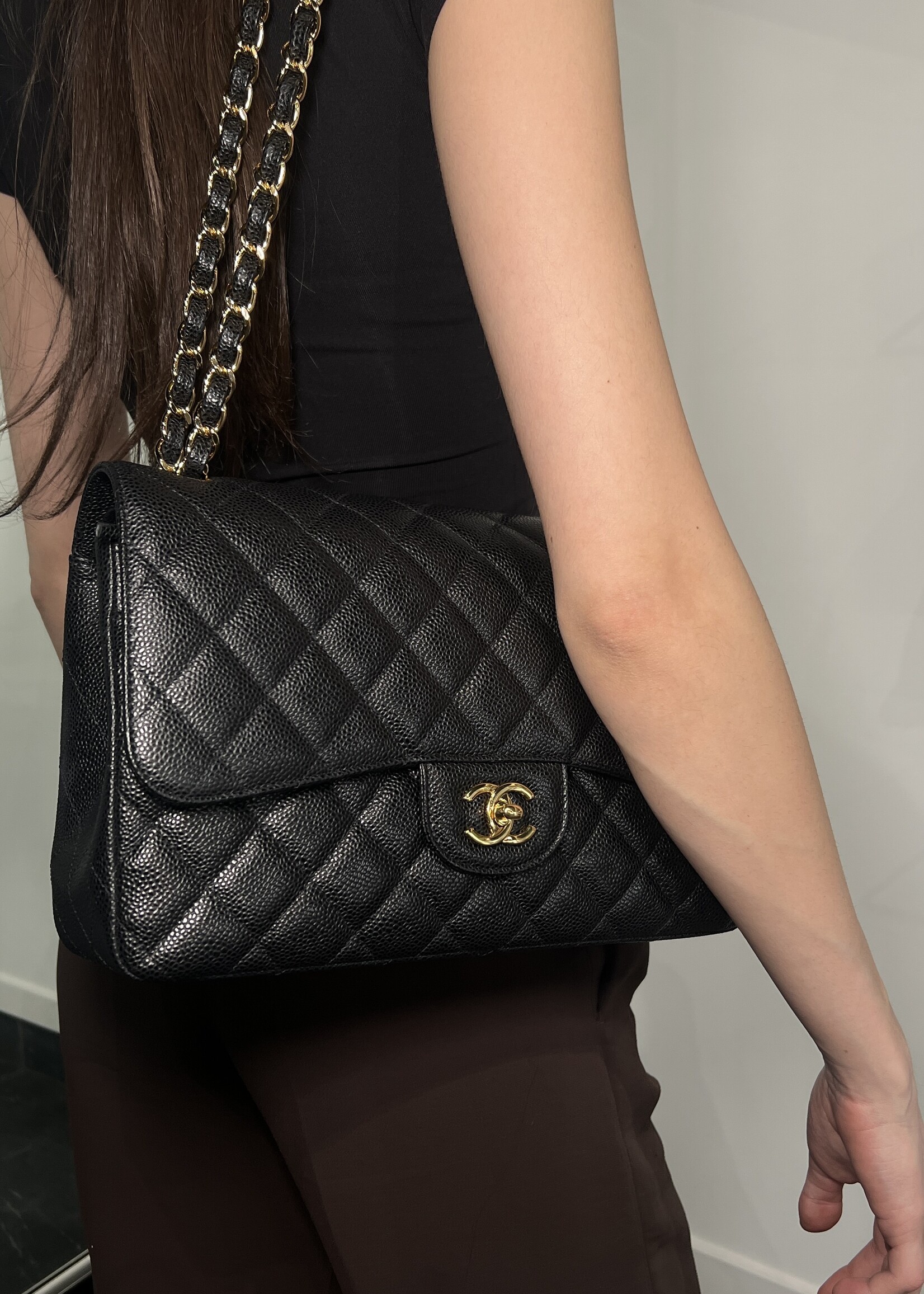 Chanel SOLD- Chanel Black Jumbo Caviar GHW