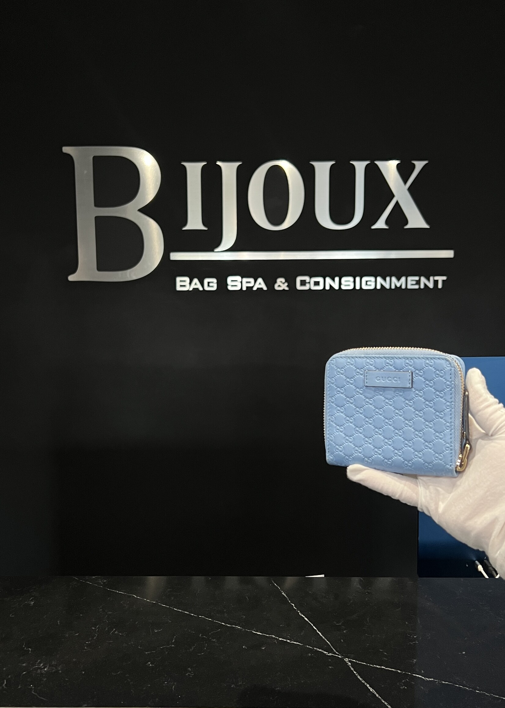 Gucci SOLD- Gucci Microguccissima Compact Blue Wallet