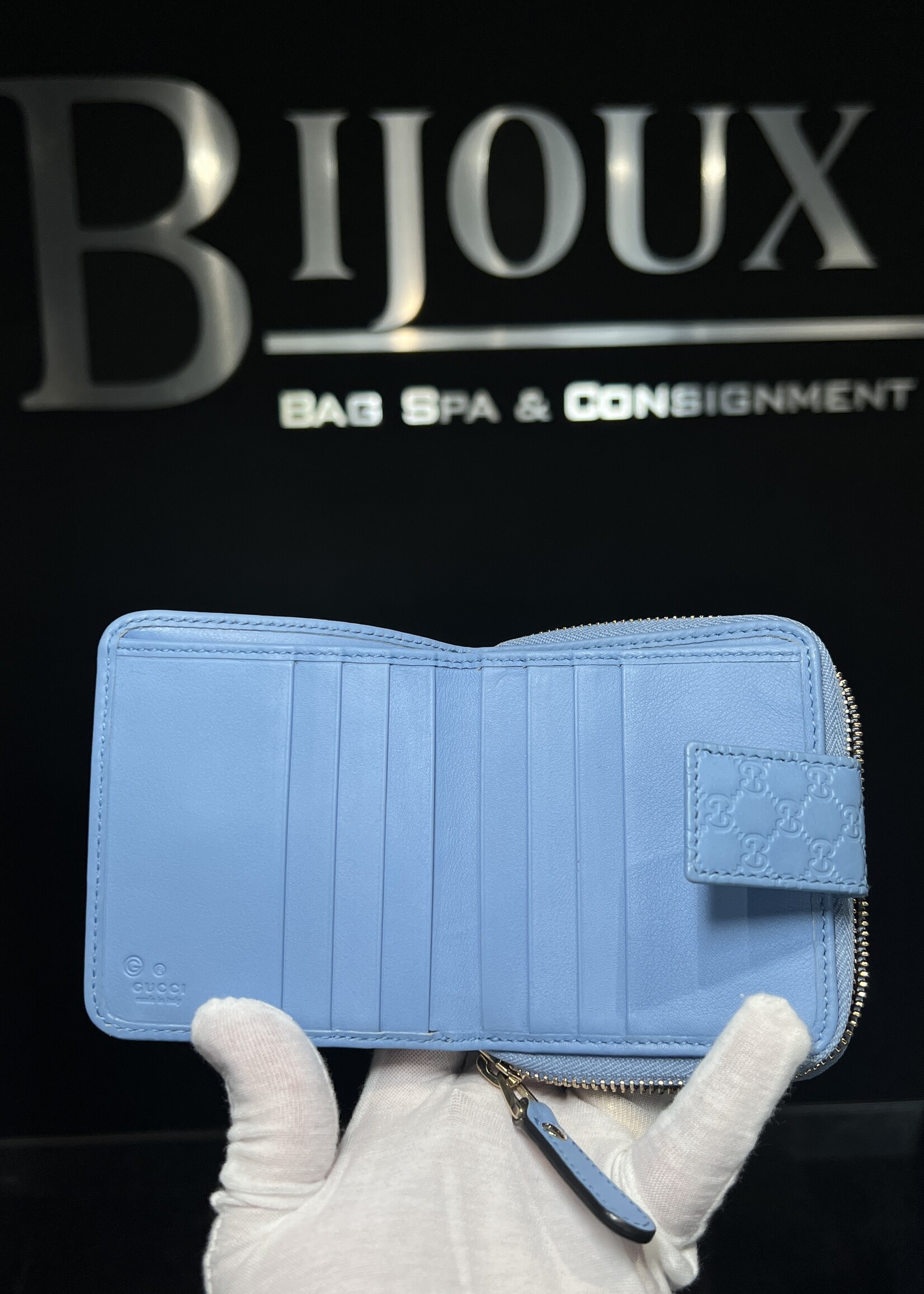 Gucci SOLD- Gucci Microguccissima Compact Blue Wallet