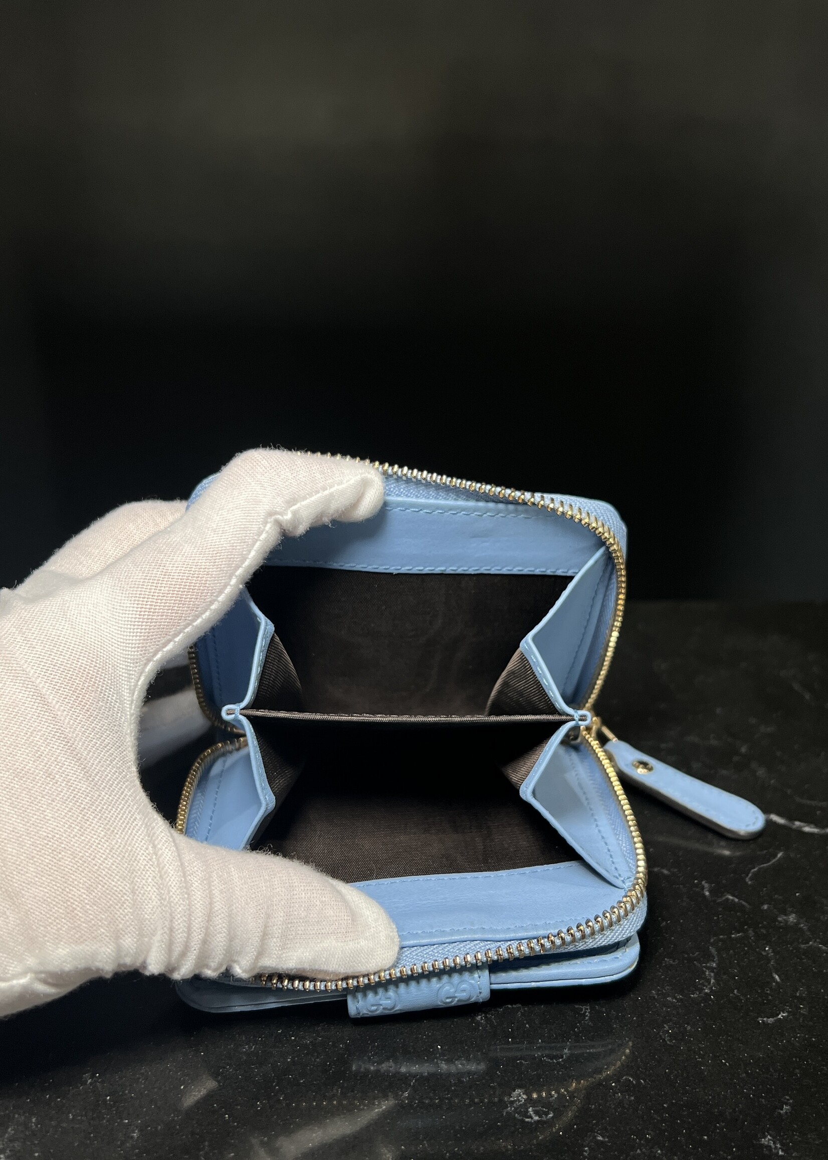 Gucci SOLD- Gucci Microguccissima Compact Blue Wallet