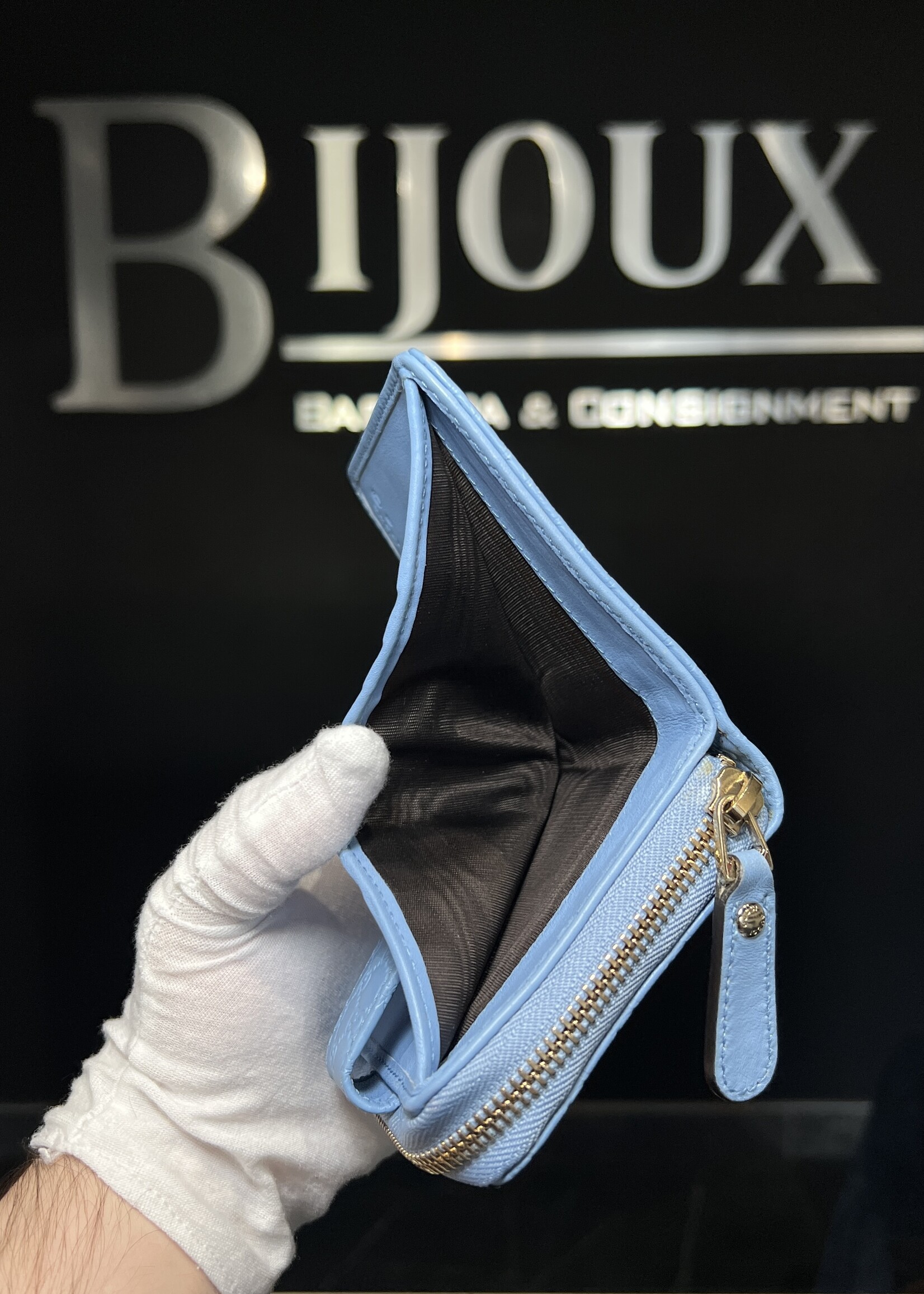 Gucci SOLD- Gucci Microguccissima Compact Blue Wallet