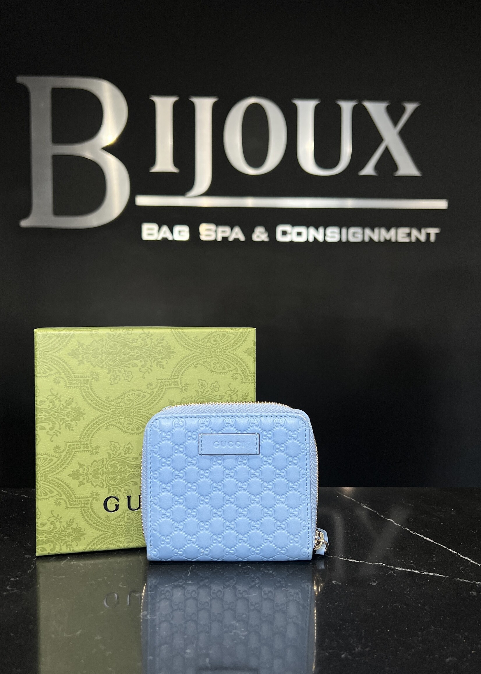 Gucci SOLD- Gucci Microguccissima Compact Blue Wallet