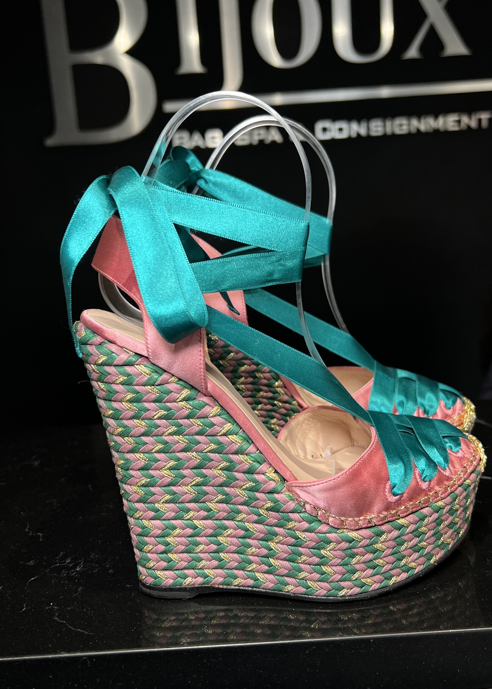 Gucci Gucci Satin Ribbon Wedge Heels 36