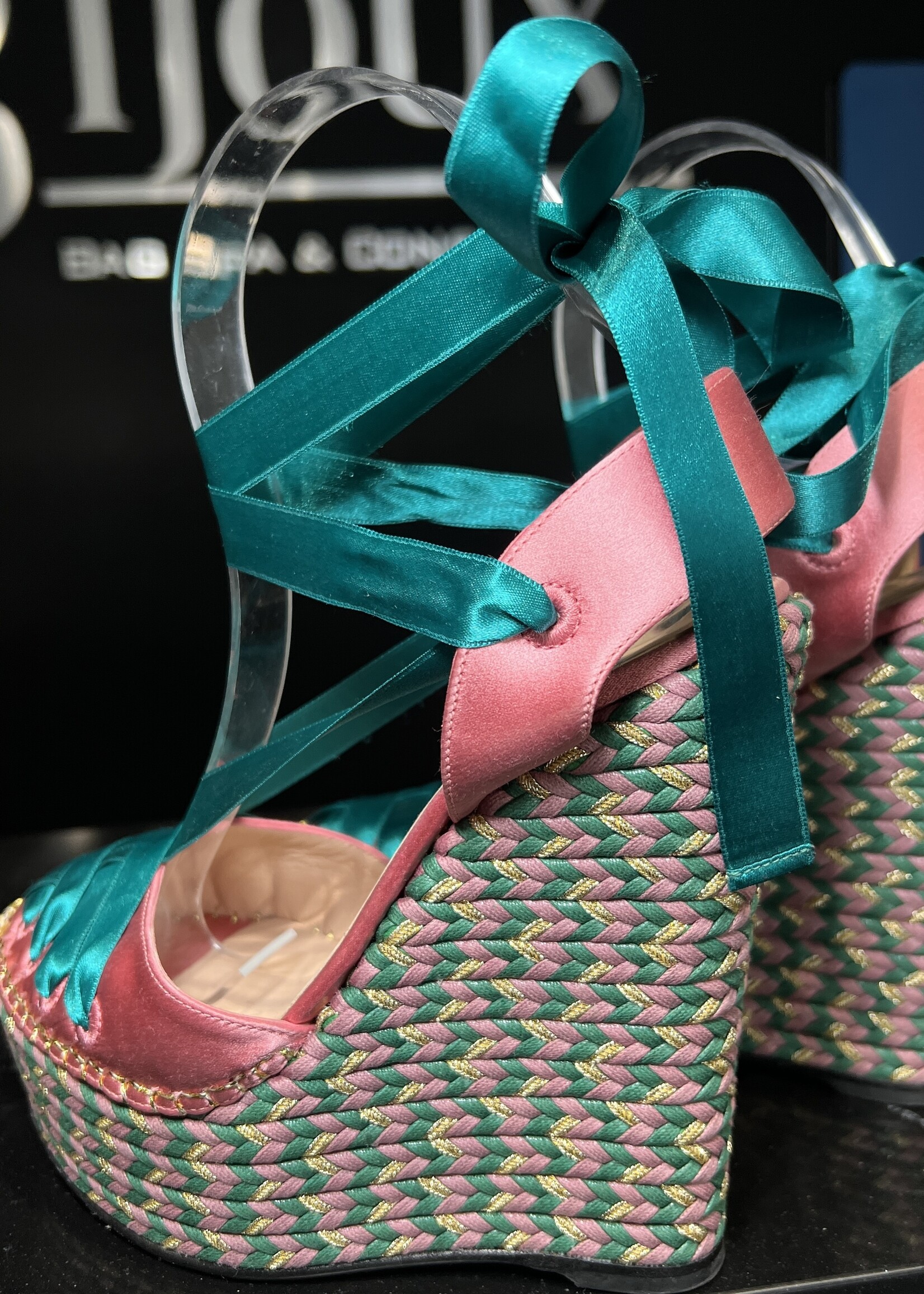 Gucci Gucci Satin Ribbon Wedge Heels 36