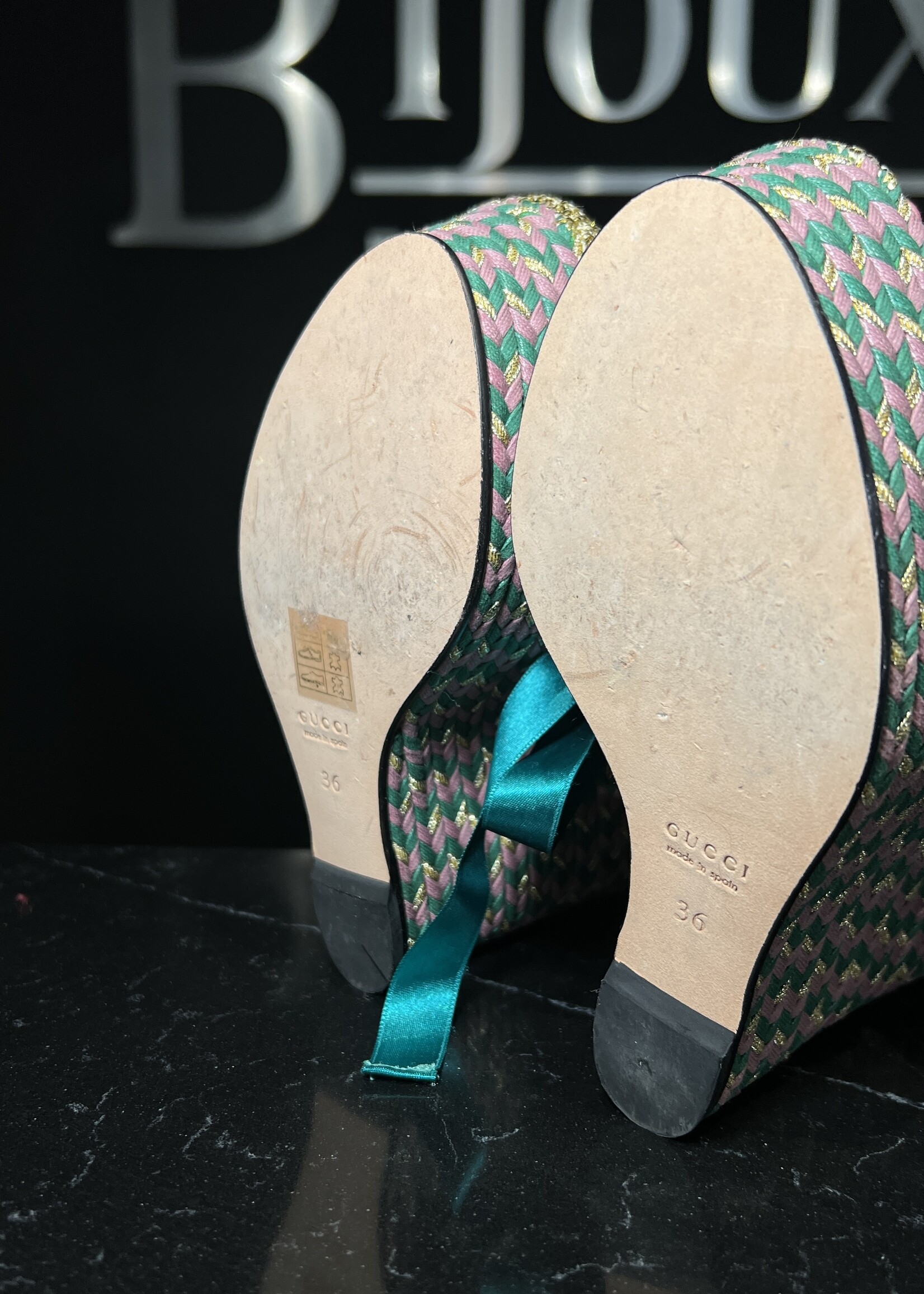Gucci Gucci Satin Ribbon Wedge Heels 36