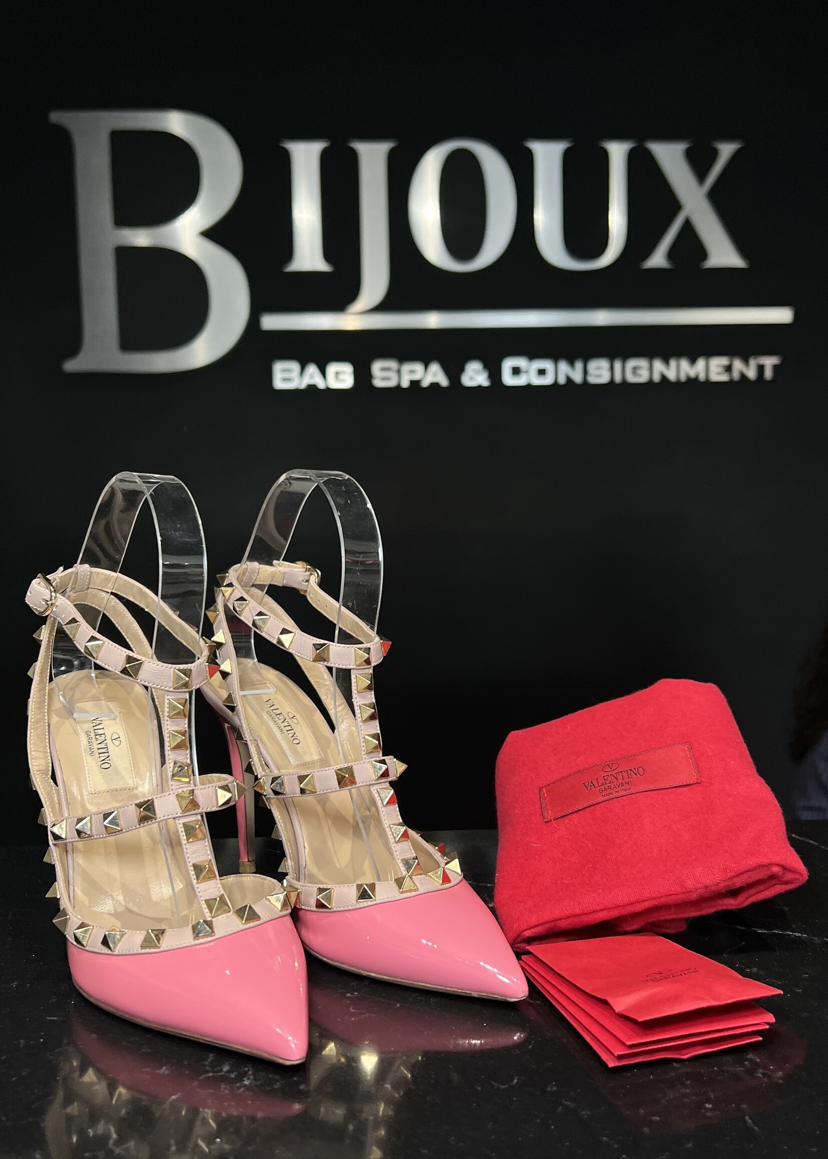 Valentino Valentino Pink Rockstud Ankle Strap Pumps 36