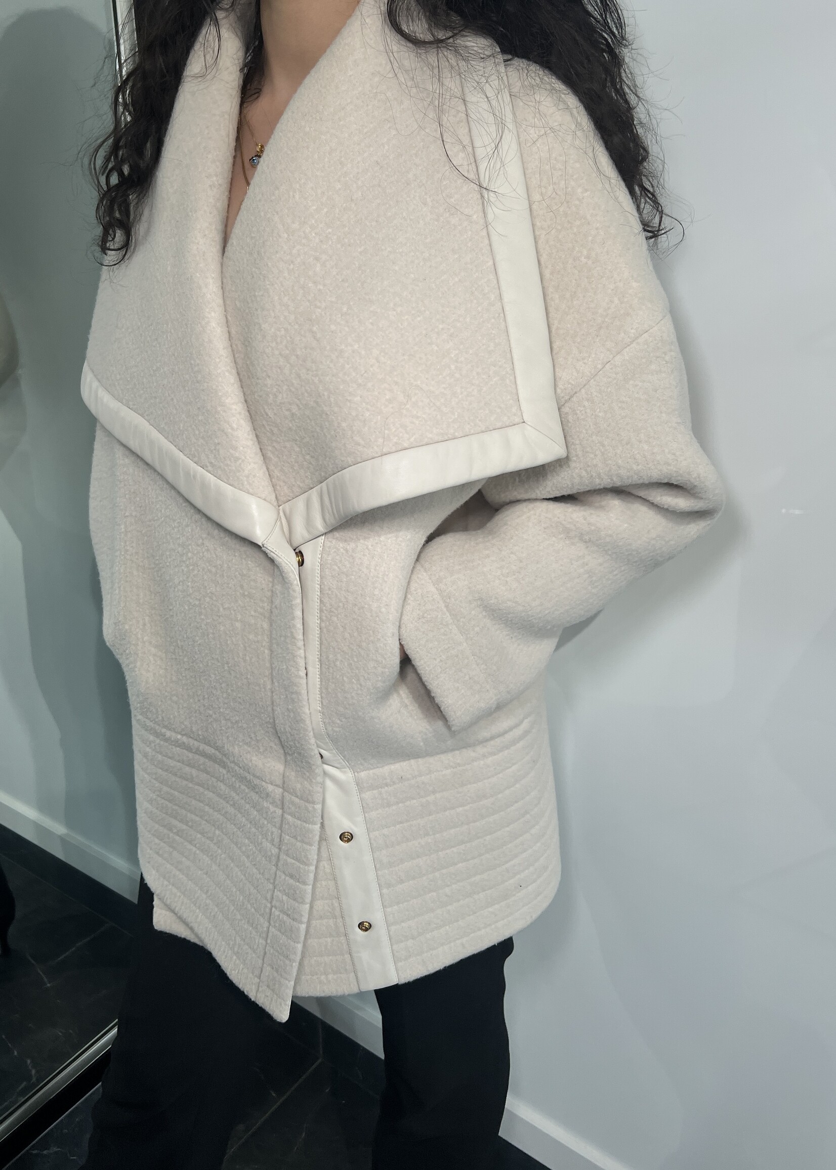 Chloe Chloe Leather Trim Coat- 40 (M)