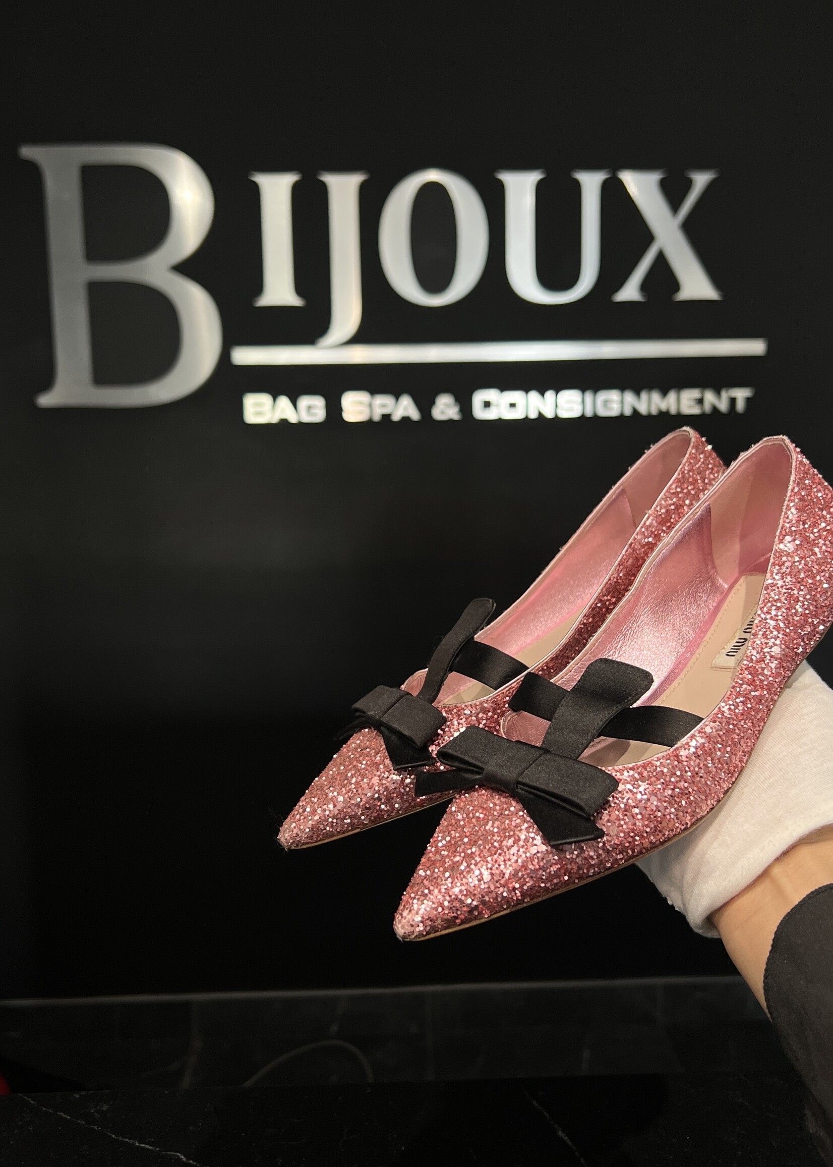 Miu MIu SOLD- Miu Miu Glitter Ballet Flat - 37