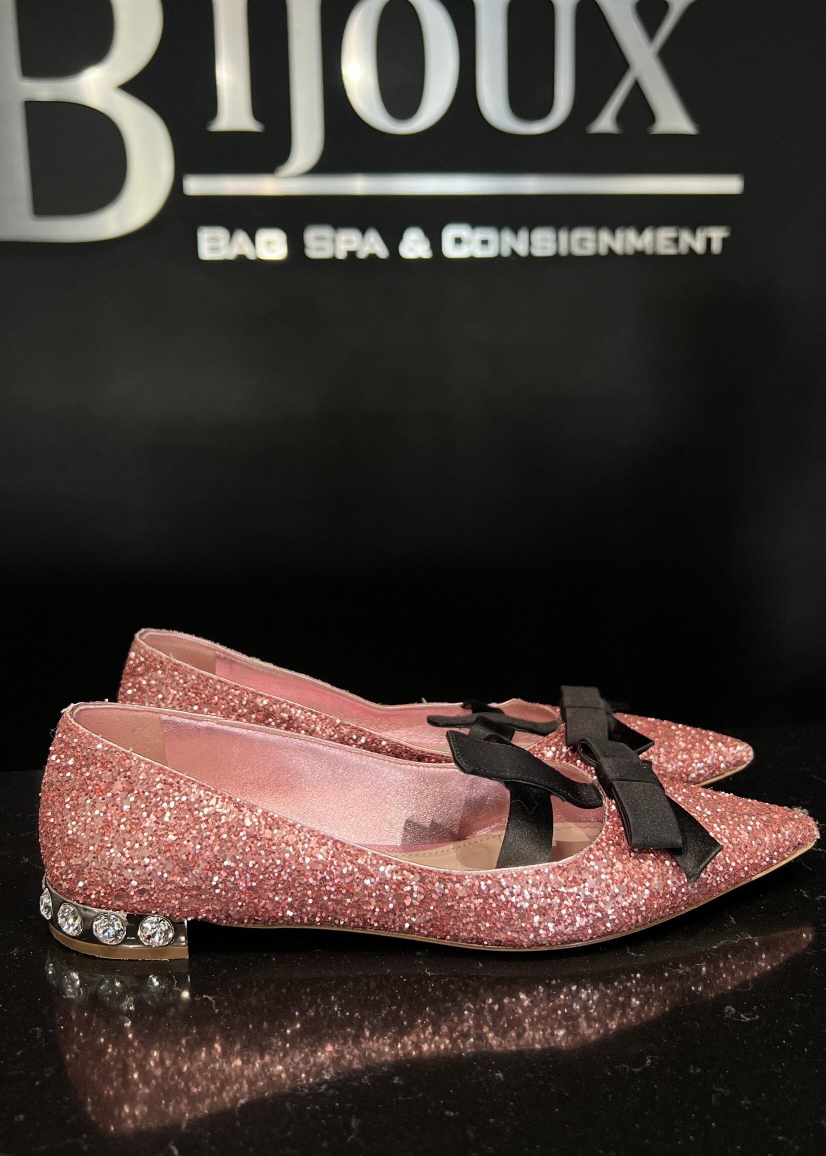 Miu MIu SOLD- Miu Miu Glitter Ballet Flat - 37